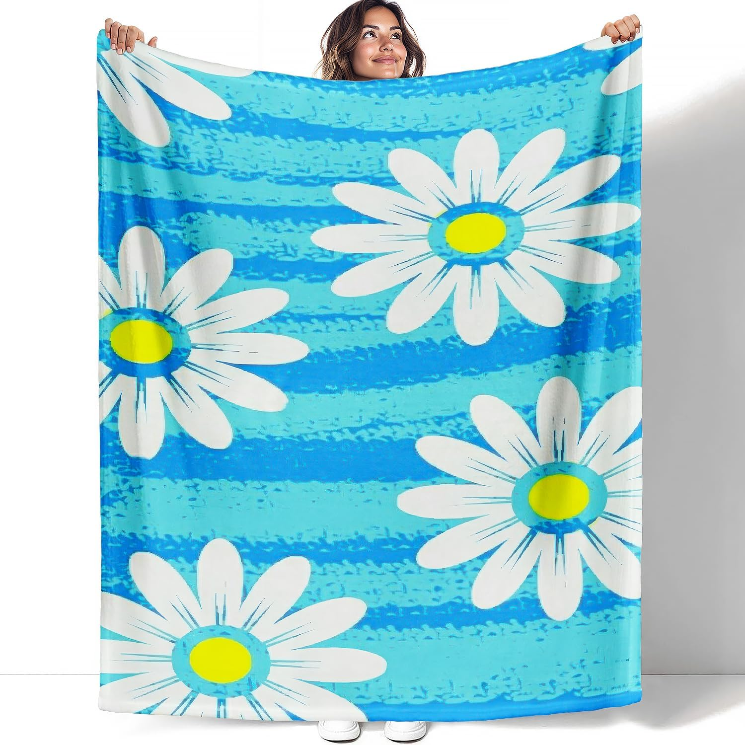 YISUMEI Cuddly Blanket with Daisy Pattern, Super Soft Fleece, Throw Blanket for Bed Linen, Couch, Sofa, Bedroom, Living Room, Decoration Blanket, 125 X 150 Cm image number 1