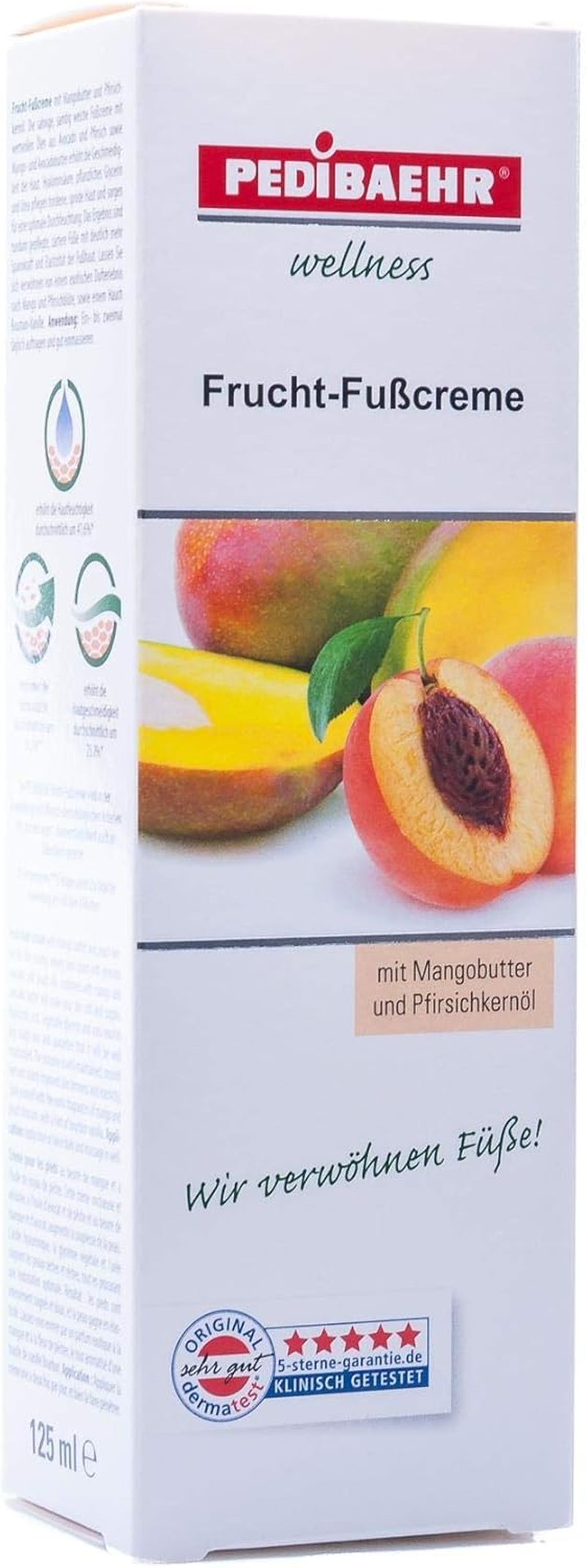 Pedibaehr, Fruit Foot Cream with Mango Butter and Peach Seed Oil, Foot Care for All Skin Types, 125 Ml