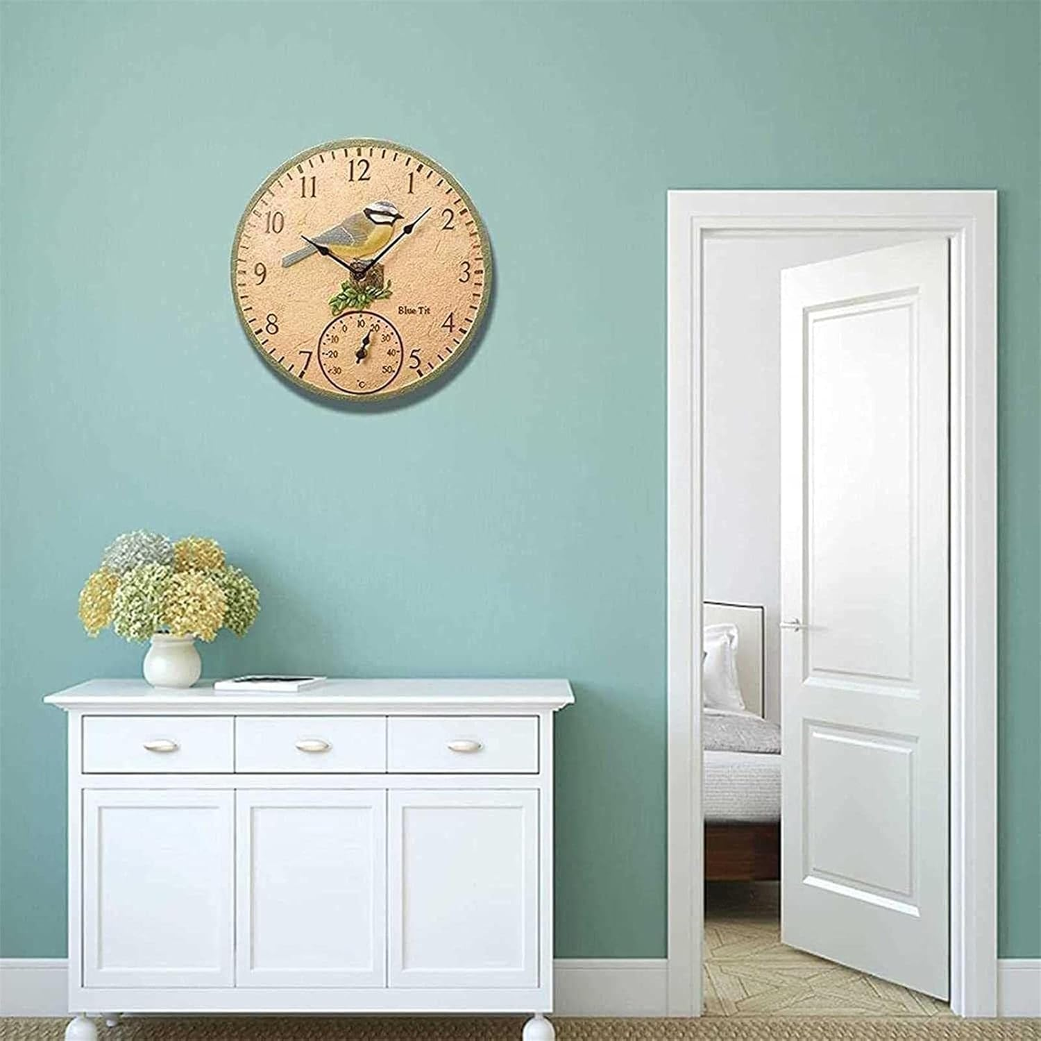 Outdoor Clock Thermometer | Outdoor Clocks Waterproof 12 Inch Wall Clock | Indoor Outdoor Thermometer Clock, Waterproof Wall-Mounted Thermometer Clock for Patio Garden Yard, 12 Inch Seta-Au image number 3