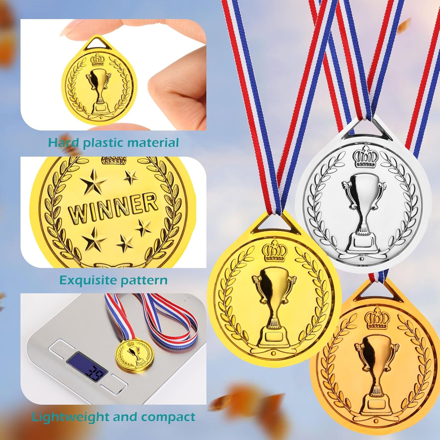 30PCS Gold Medals, Geeric Plastic Medal with Neck Ribbons for Kids/Student/Adults Medal Winner Medals for Party Decoration Gift/Competition/Sports/Activity