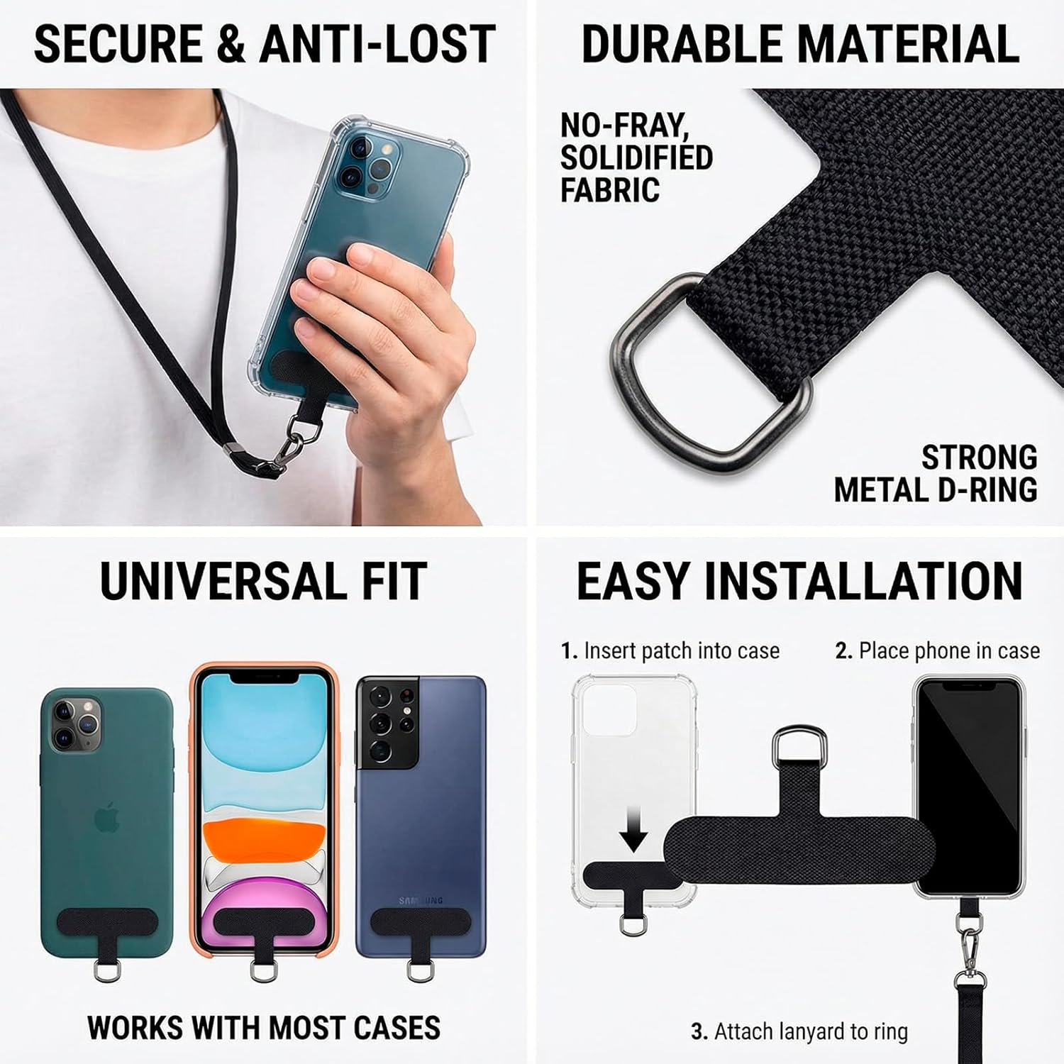 Luzcauwy 8Pcs Phone Tether Tab, Strong & Durable, Non-Pilling Phone Strap Replacement, Cell Phone Lanyard Patch for All Full Phone Cases, Perfect for Long-Term Use, Keeps Phone Secure image number 4