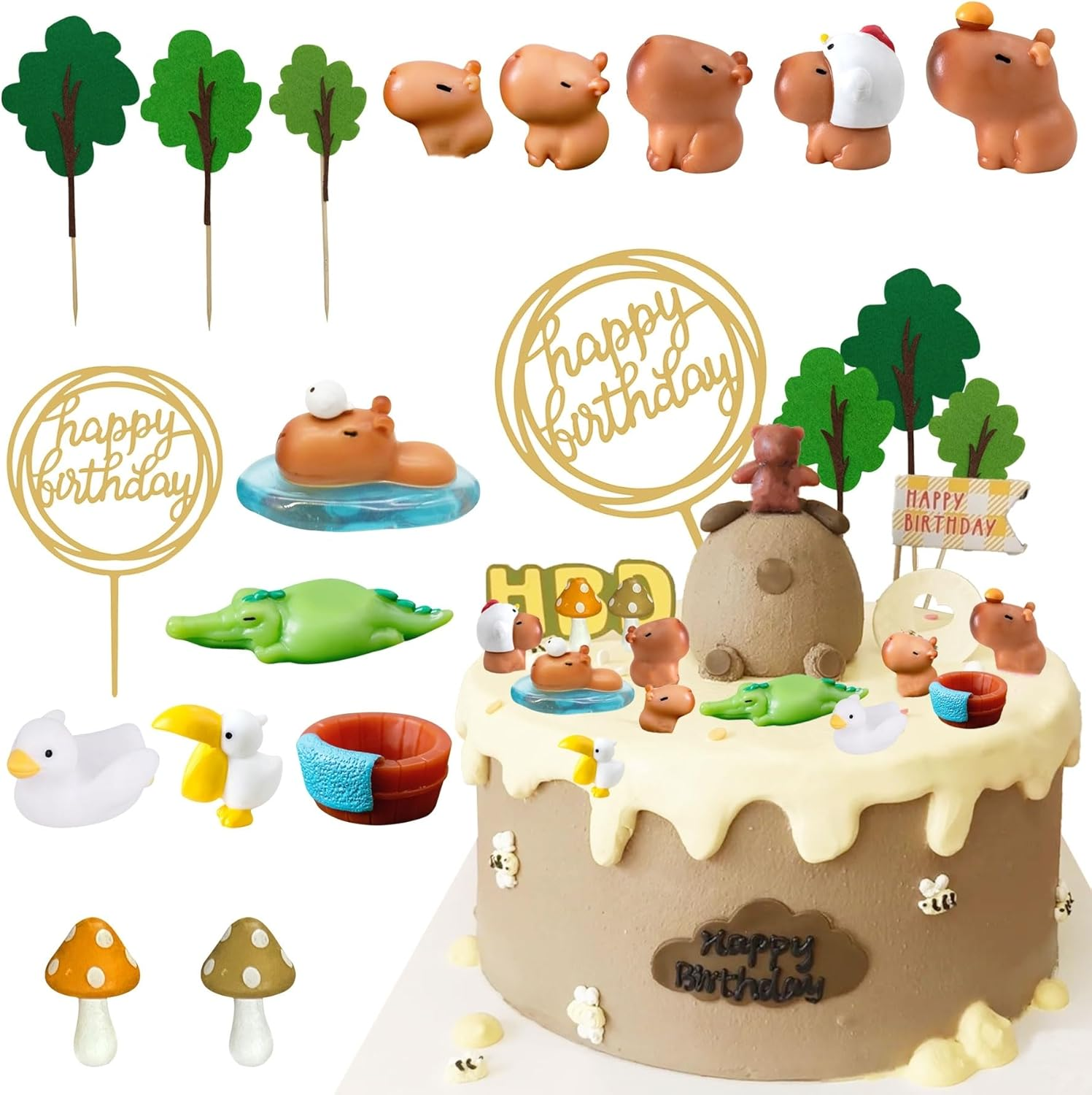 Capybara Cake Toppers Capybara Birthday Party Supplies，Toucan，Crocodile Cake Topper Woodland Animals Cake Decoration Woodland Baby Shower Decorations image number 1