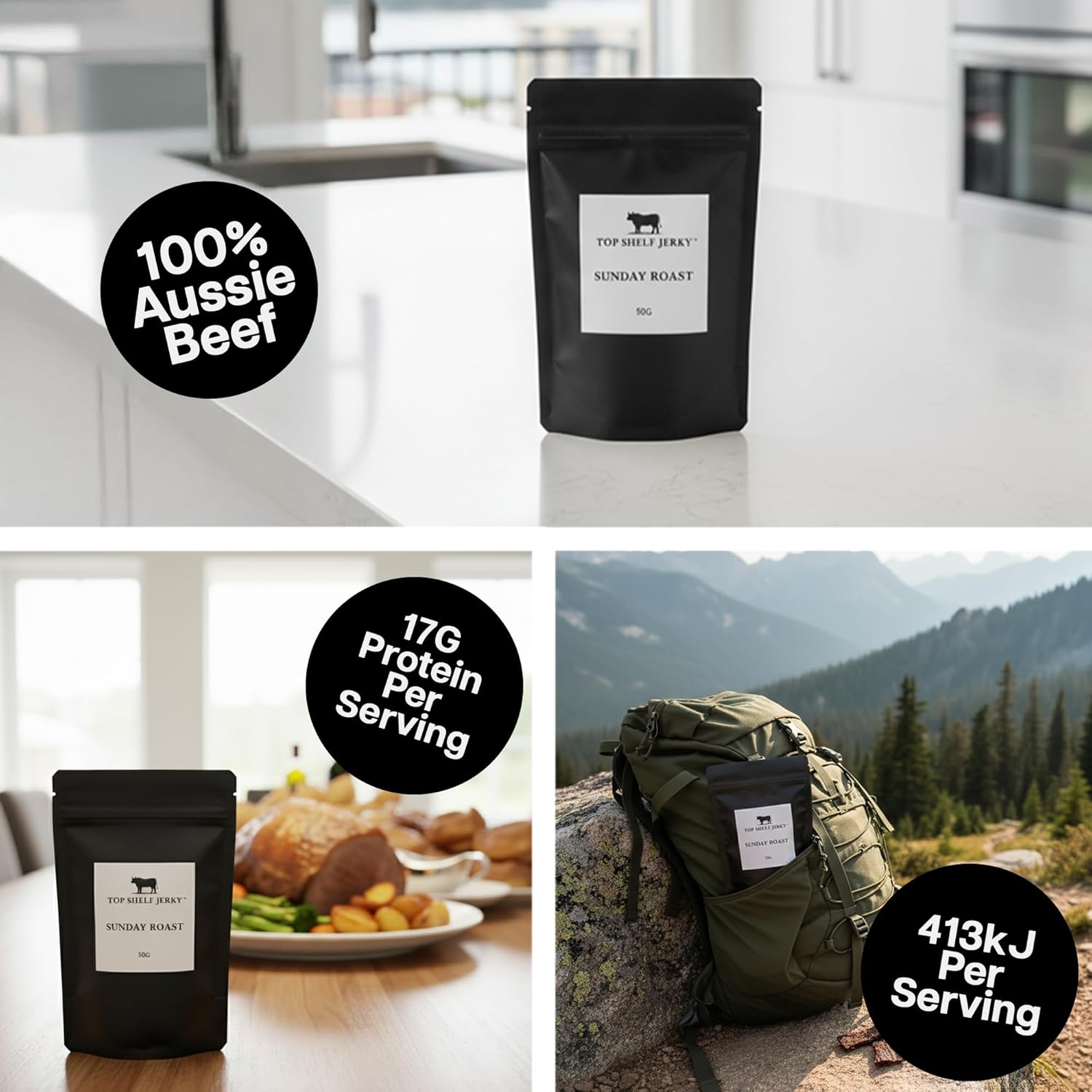 Top Shelf Beef Jerky | Sunday Roast | Authentic Beef Jerky | Full Flavour Jerky | 50G | Aussie Made