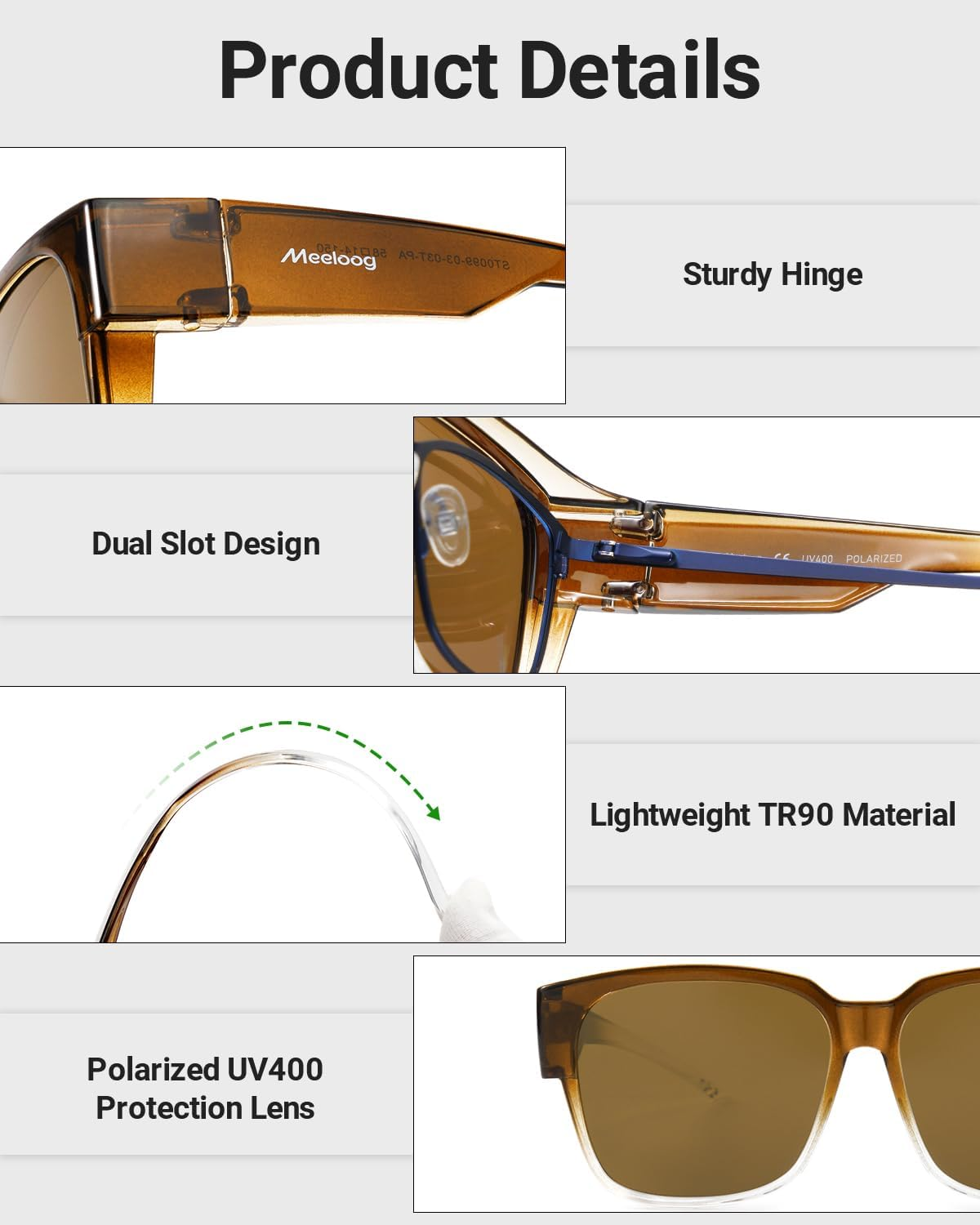 Meeloog Polarized Fit over Glasses Sunglasses for Women, Square Wrap around Lightweight Shades for Driving Riding MST0099