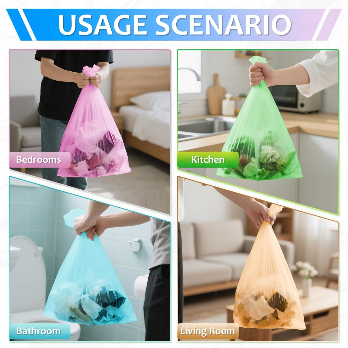 Small Compostable Bin Liners 3 Gallon Garbage Bags 120 Count,10L Bin Bags Biodegradable Trash Bags for Bathroom Office Bedroom,Colorful image number 2