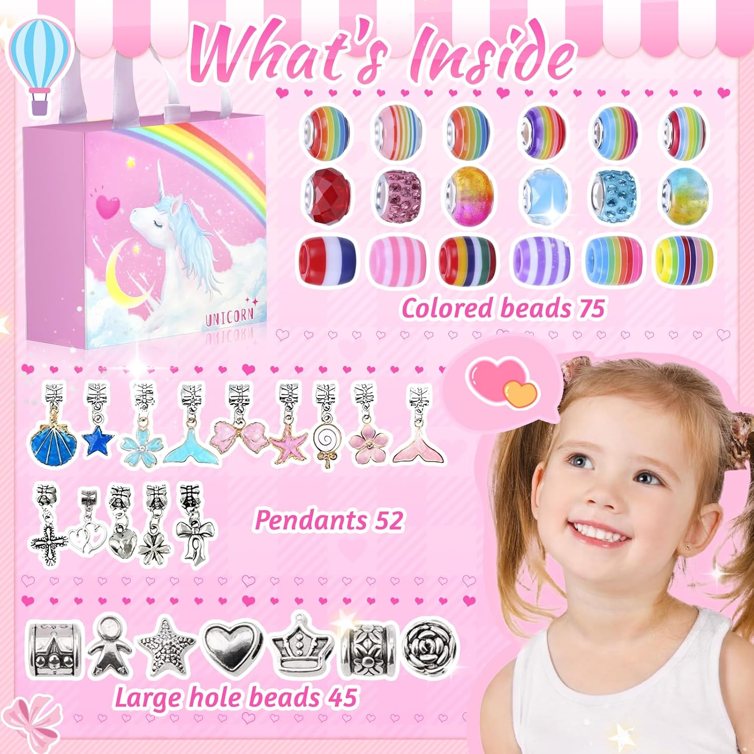 BLUEQUE Charm Bracelet Making Kit - 200 PCS Girls Gifts with Jewellery Making Kit Box, Girls Toy That Inspires Creativity and Imagination, DIY Crafts Supplies Kits for Girls 6 7 8 9 10 11 12 Year Old image number 4