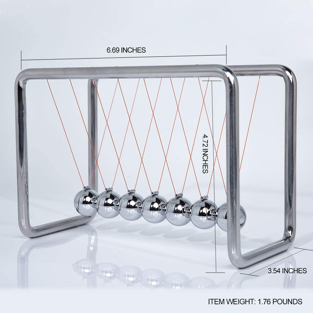 CERROPI Newton Cradle Balance Balls, Newton Pendulum with 7 Balls, Classic Newton Swing Ball, Decorative Physics Gadget for Desk, Stainless Steel Frame, 38 Sec Swingtime image number 5