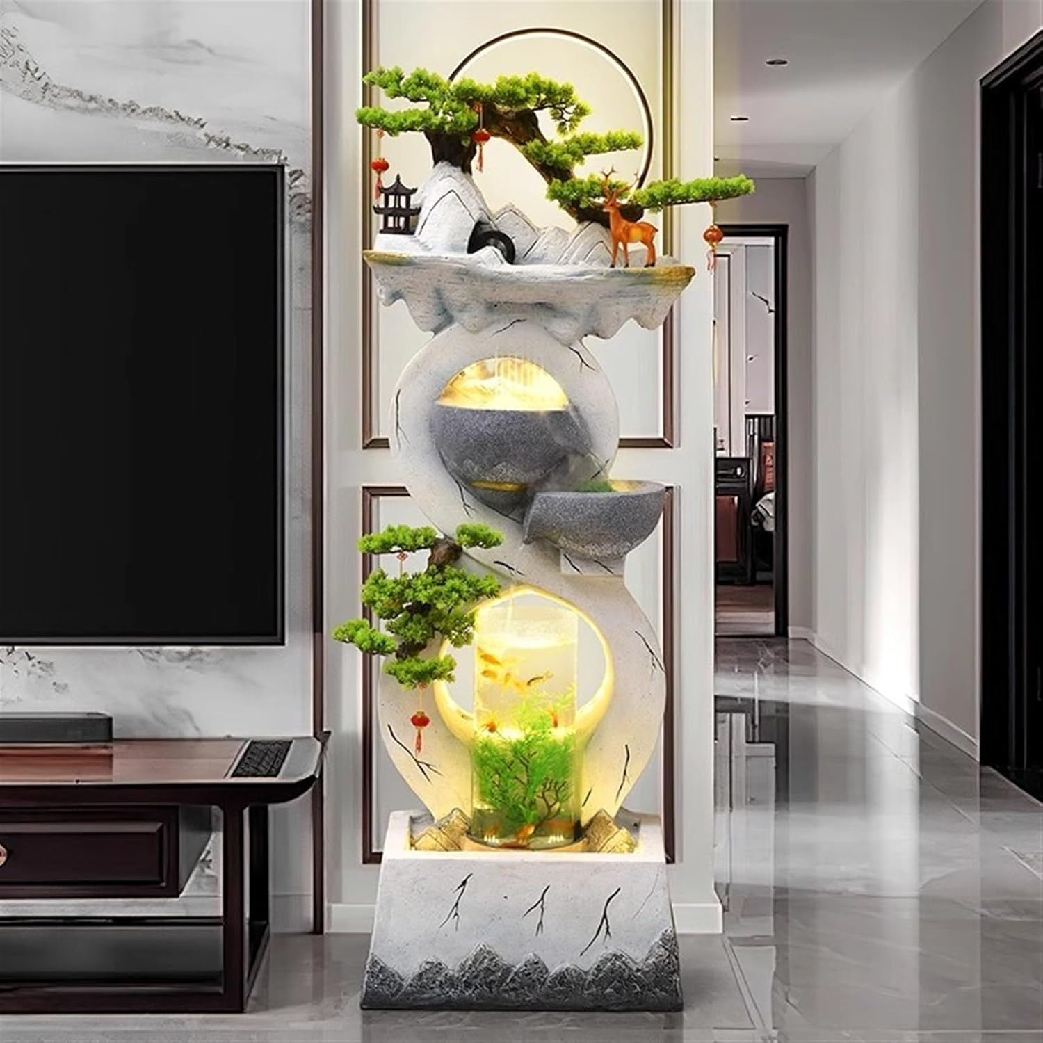 Outdoor Fountain Water Ornaments, Self-Circulating Modern New Chinese Home Office Fish Tank, Outdoor Floor Landscape(White,M) image number 2