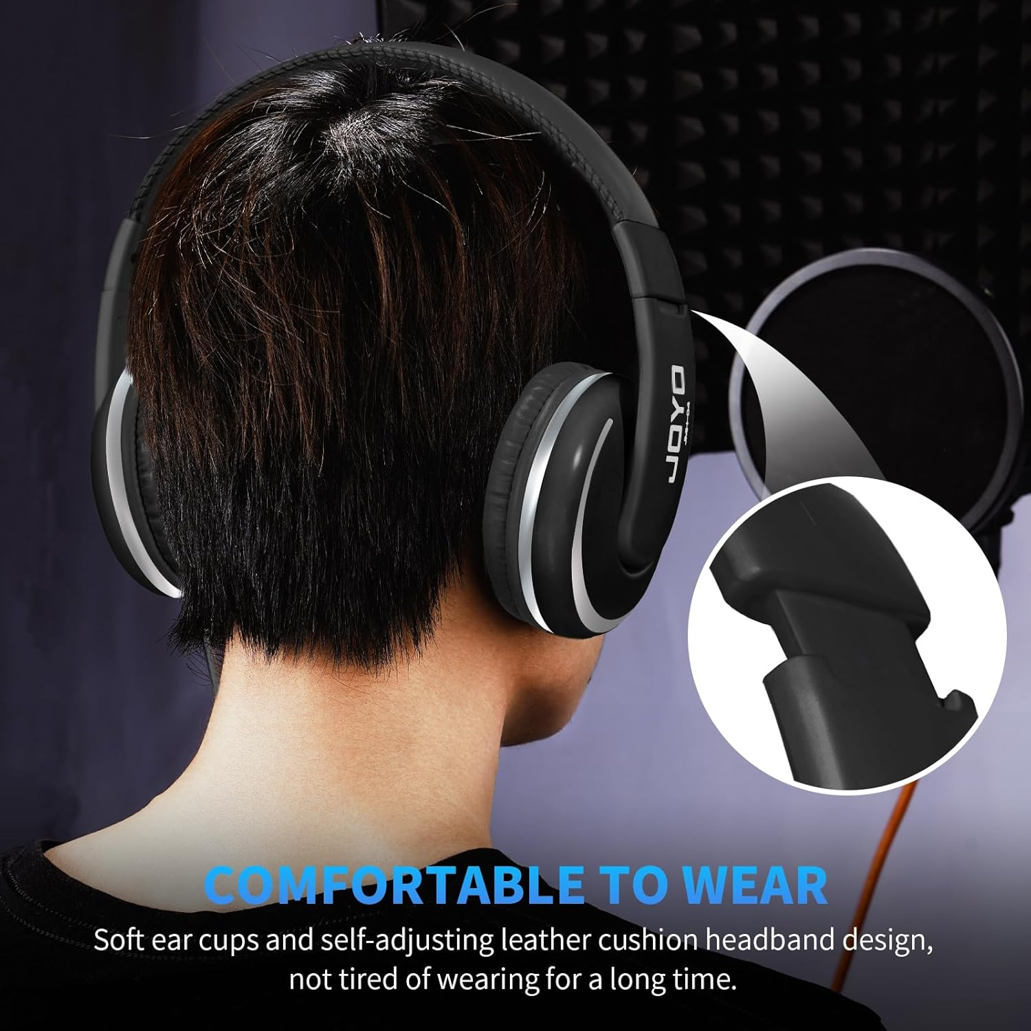 Joyo JMH-04 Over-Ear Studio Headphones Wired with 1/4 to 3.5Mm Jack Adapter for Guitar Amp, Keyboard, DJ, Laptop, PC, Mixing, and Gaming, Black image number 1