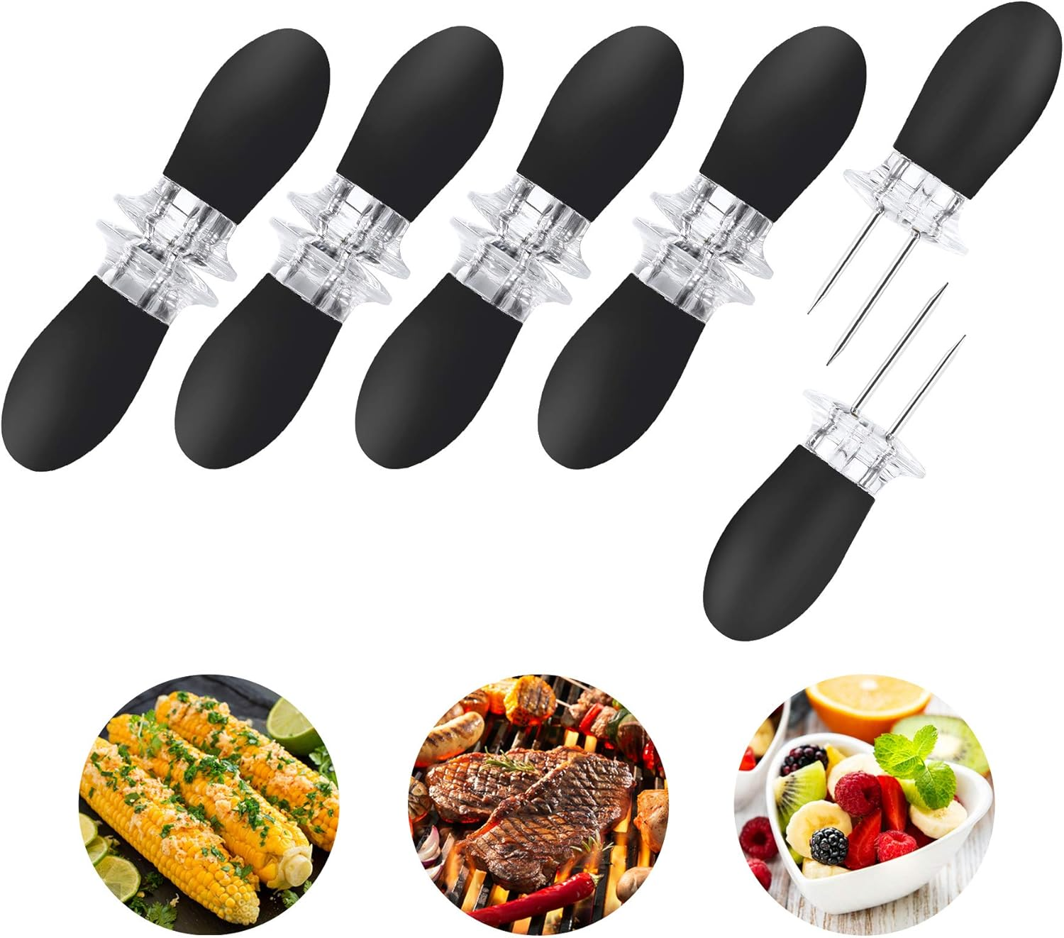 AUGSUN 10Pcs/5 Pairs Corn Holders, Stainless Steel Corn on the Cob BBQ Fork Skewers for Home Cooking Parties Camping(Black)