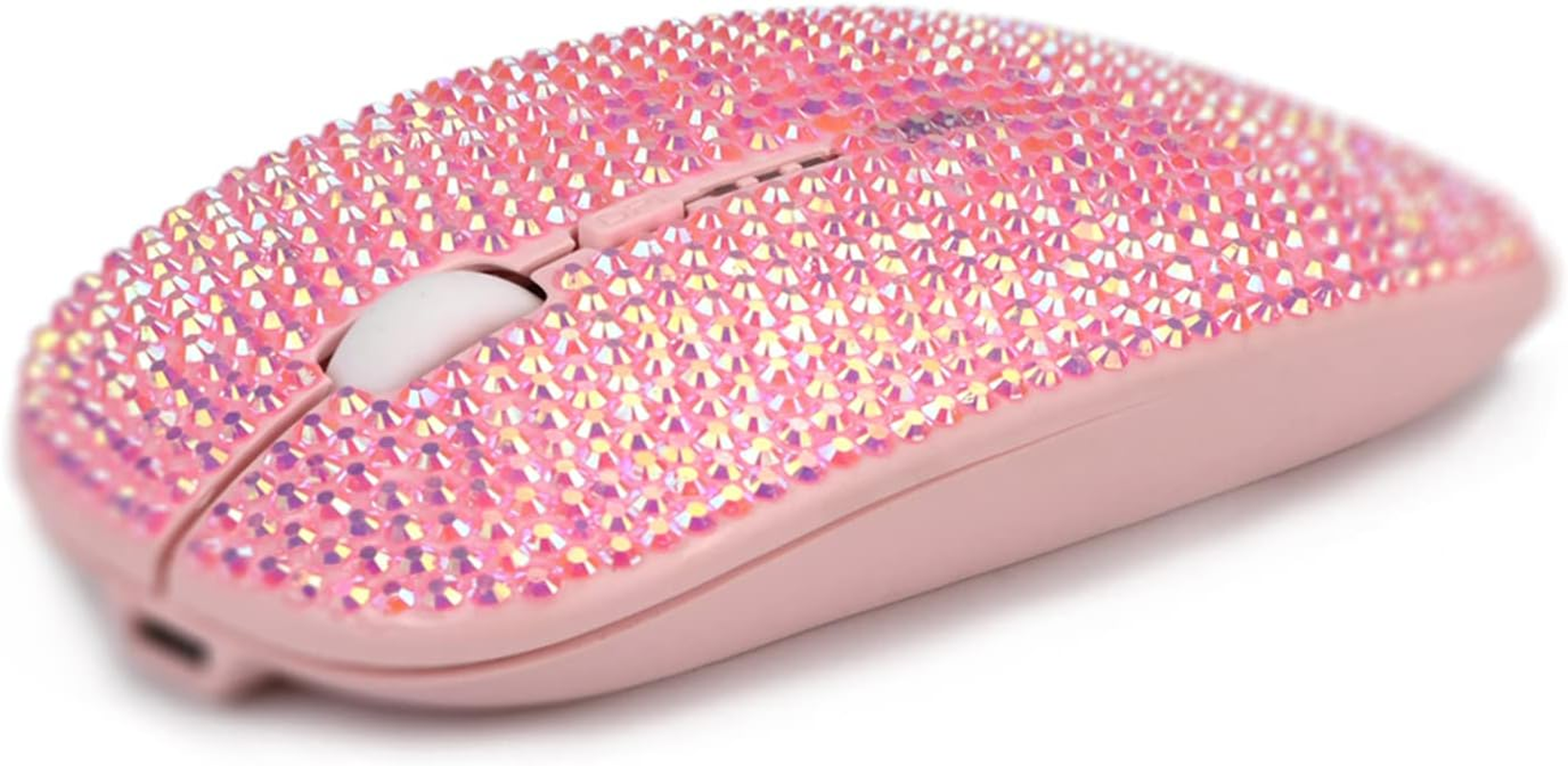 Pink Colorful Bling Luxury Crystal Rhinestone 2.4G Wireless Mouse for Laptop Computer, Cute Mouse for Girls - Pink Colorful image number 2