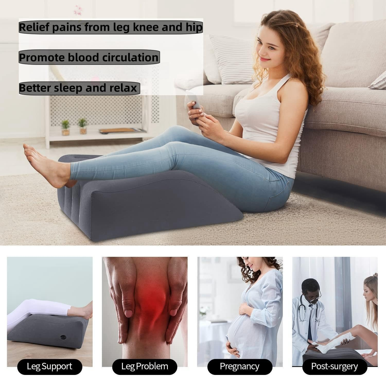 Leg Elevation Pillow,Inflatable Wedge Pillows,Comfort Leg Pillows for Sleeping,Improve Circulataion and Reduce Swelling,Improving Sleep Quality, Leg Wedge Pillows for after Aurgery,Foot,Ankle Recovery image number 3