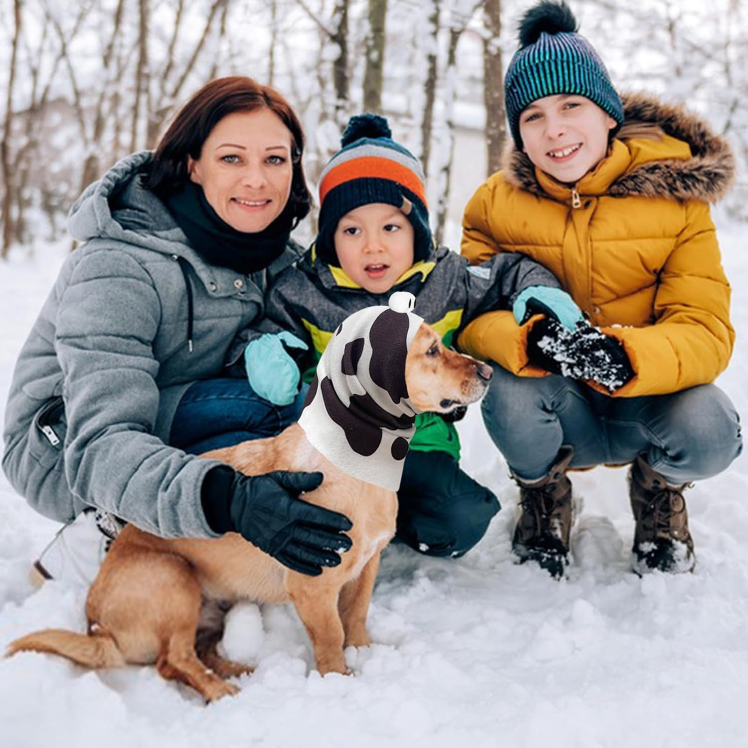 Yoolhamy Dog Snood Dog Ear Protectors for Grooming Ear Muffs Noise Protection Dog Neck and Ears Warmer Headwear for Pet Dogs and Cats Bathing (Cow, L) image number 5