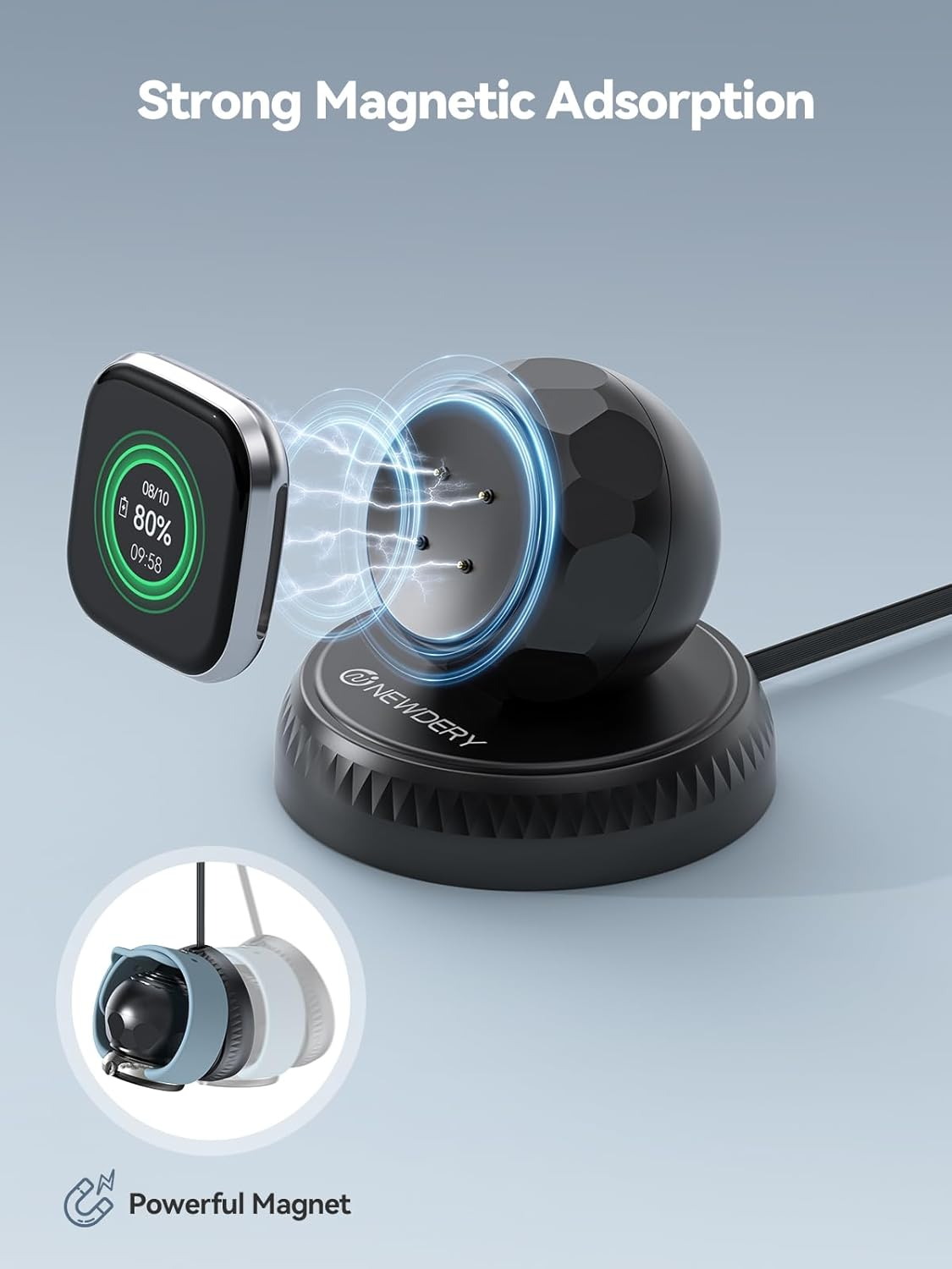 NEWDERY Charger Stand for Pixel Watch 3 2 & for Fitbit Sense 2/Versa 4 3, Retractable USB C Charging Cable with USB a Adapter, Portable Replacement Dock for Fitbit & for Google Smartwatch image number 4