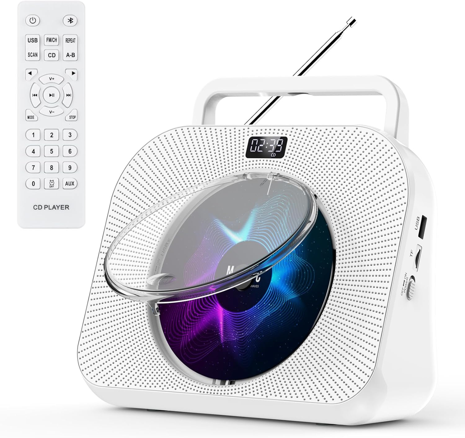 Gueray Children'S CD Player Bluetooth CD Player with Speaker CD Players with Dustproof Cover and Sleep Music and Timer and Remote Control FM Radio USB Plug TF Card AUX 3.5Mm image number 5