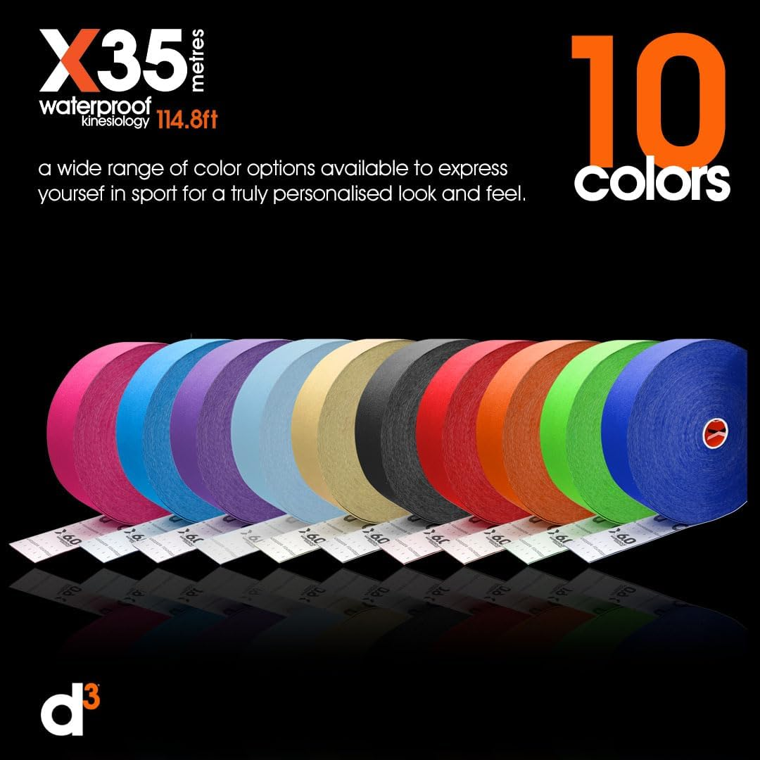 D3 X35 Extra Long Xtreme Waterproof Sweatproof Kinesiology Tape Roll - 50Mm X 35M Latex-Free Hypoallergenic Joint Muscle Sports Physio Medical Injury Support (Beige) image number 6