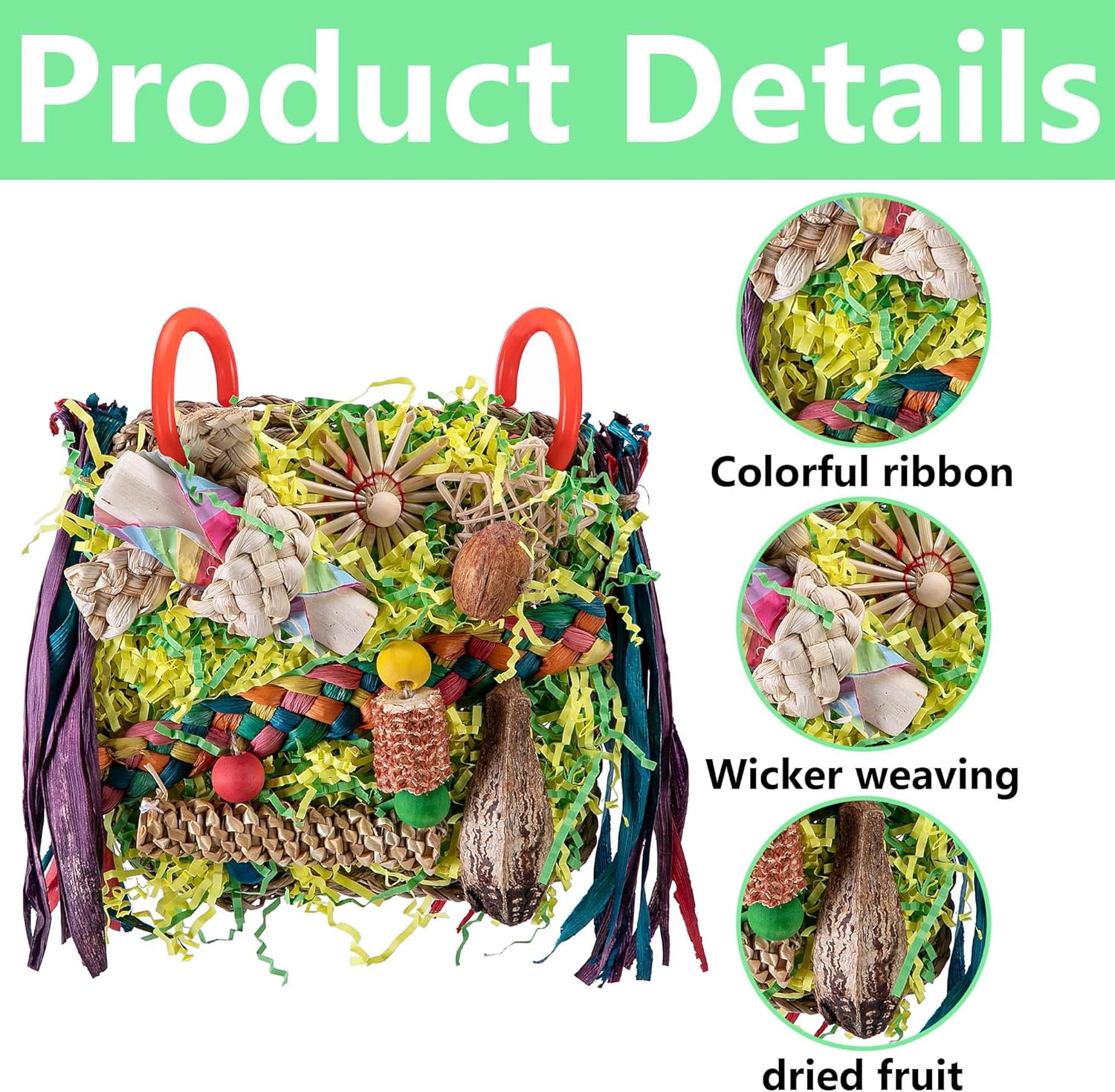 Bird Toys, Parrot Toys Foraging Swing Mat Parrot Cages Hanging Toys, Cockatiels Bird Grass Mat Climbing Wall with Seagrass, Birds Cage Accessories, Lovebird Accessories for Small Birds image number 1