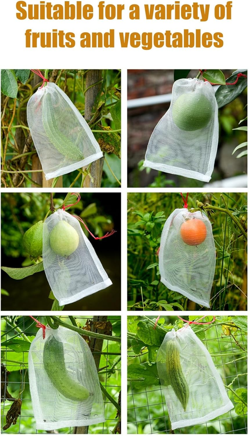 Fruit Protection Bags, 50PCS, 15X25Cm Fruit Protection Bags Net Barrier Bag with Drawstring, Netting Barrier Bags for Protecting Fruits (Apples, Peaches, Grapes) and Vegetables(50) image number 2