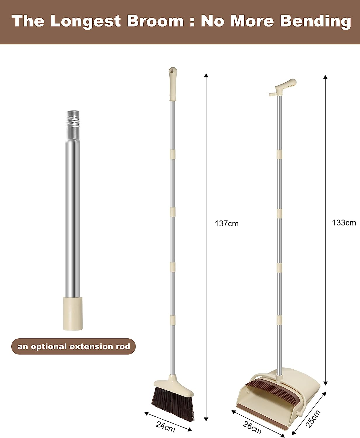 Extendable 137CM Indoor Broom and Dustpan Set - Complete Cleaning Solution for Kitchen and Floors | Long Handle Standing Dustpan and Broom Set for Effective Cleaning and Home Maintenance image number 5