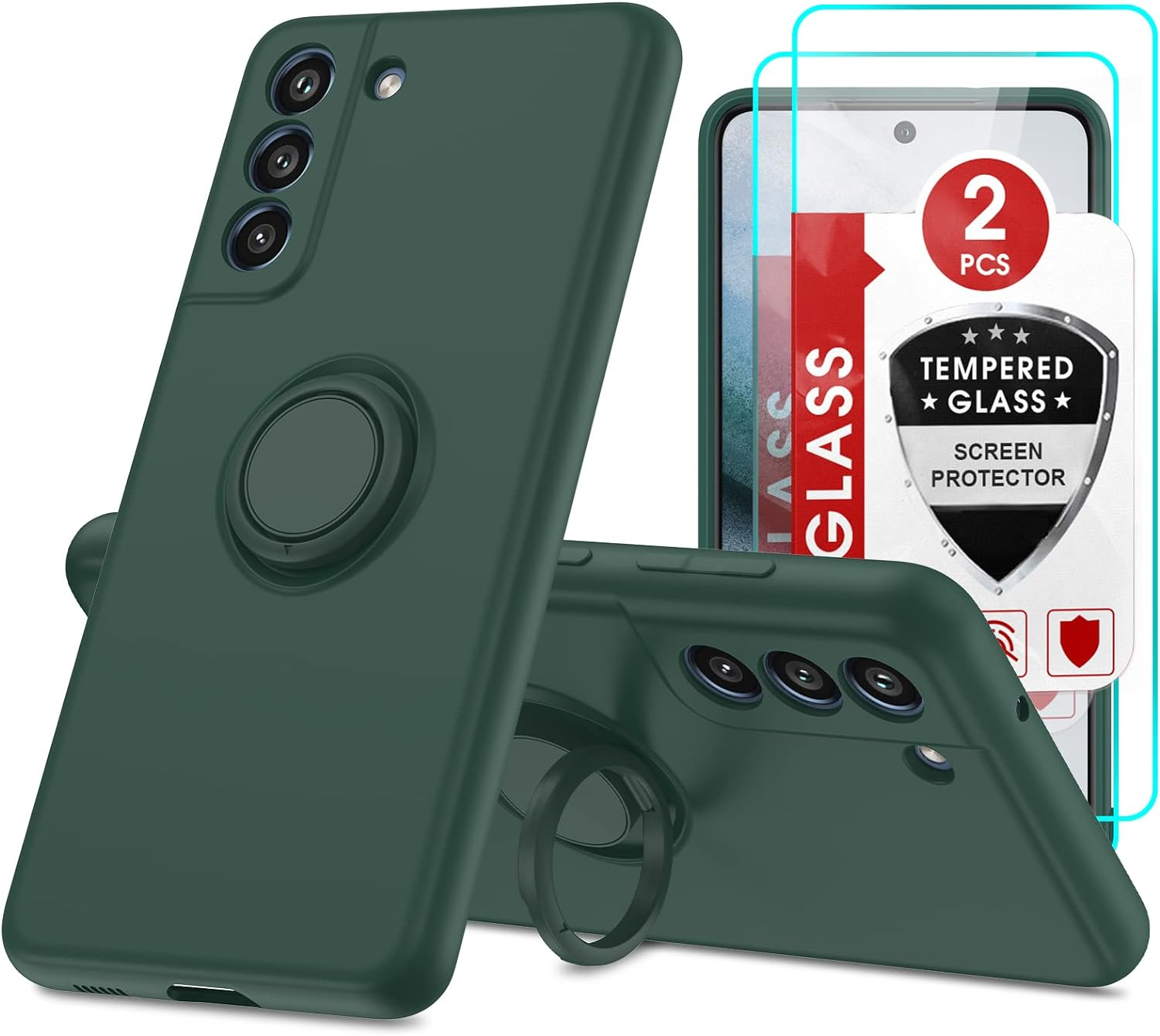 Leyi for Galaxy S21 FE 5G Case: with Tempered Glass Screen Protector [2 Pack], Magnetic Kickstand 360&deg; Rotatable Ring Holder, Protective for Samsung Galaxy S21 FE 5G Case, Green image number 6