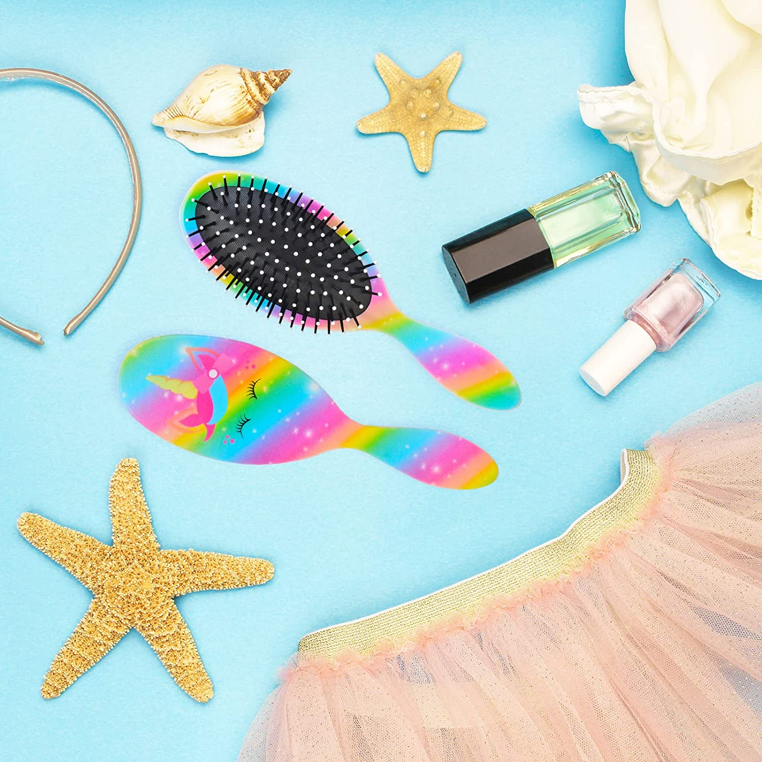 Kids Hair Brush Girls, Toddler Wet Dry Detangling Hair Brush for Curly Thick Hair Pain-Free Comb Girls Kids Women Unicorn Mermaid - Pink image number 5