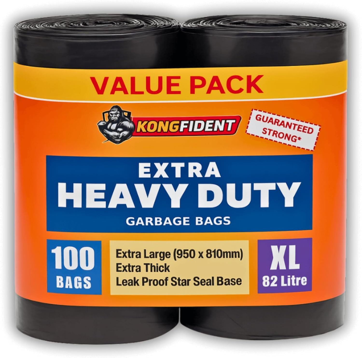 82L Extra Heavy Duty Garbage Bags, 100 Bags Value Pack, Extra Strong Multipurpose Rubbish Bags, XL Size Fits 82L Trash Bin image number 4