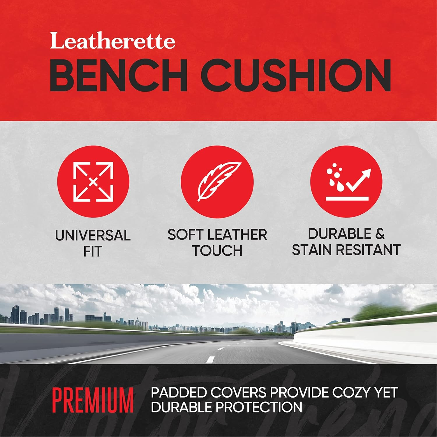 Motor Trend Faux Leather Padded Rear Bench Car Seat Cover with Storage Pockets image number 5