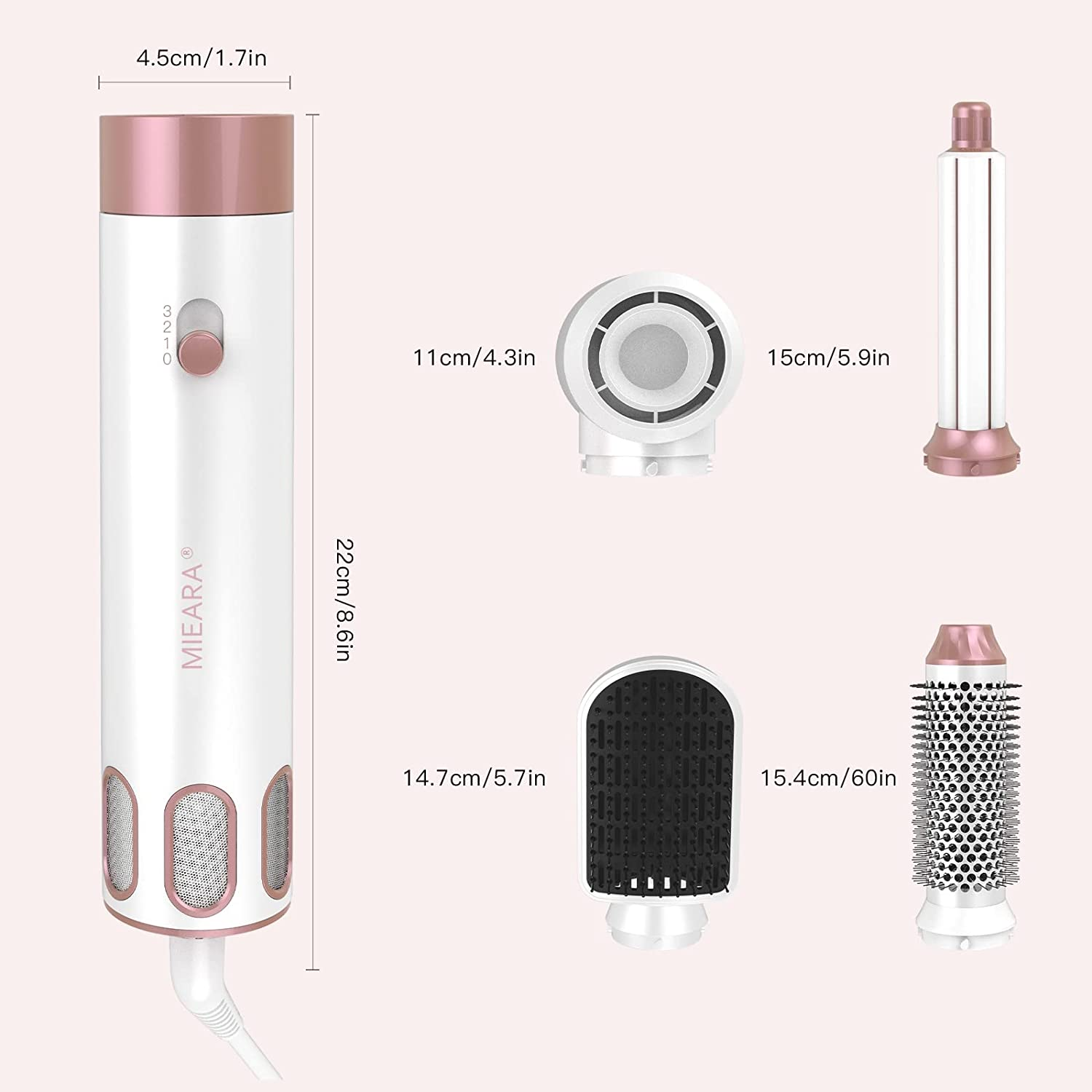 MIEARA 5 in 1 Hot Air Styler, Hair Dryer Brush, Negative Ionic High-Speed Hair Styler, Hot Air Brush for Volumizing, Drying and Rotating (White) image number 2