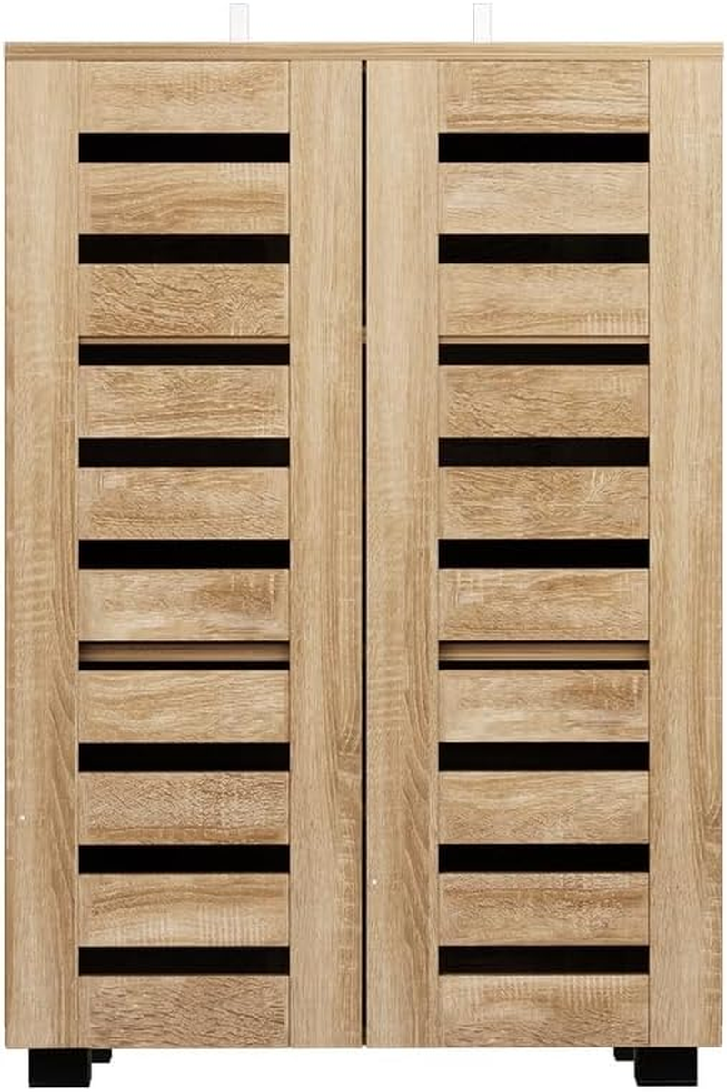 Artiss Shoe Cabinet, 20 Pairs Storage Rack with Ventilated Doors Adjustable Shelves, Cupboard for Hallway Entryway Living Room Home Decor Furniture Pine