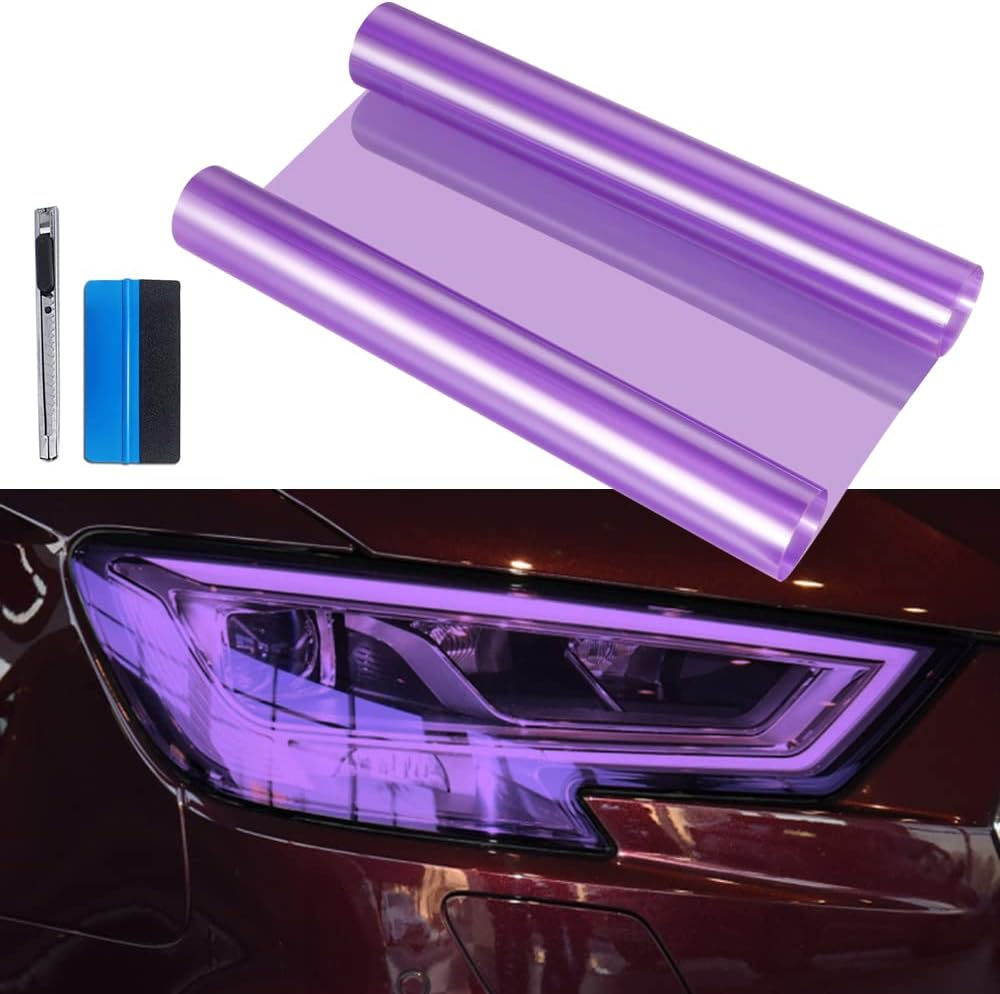LZLRUN Extra-Wide Headlight Taillight Vinyl Tint Wrap 16 Inch X 60 Inch Roll Self Adhesive Fog Light Film Sheet Sticker Cover (Purple)