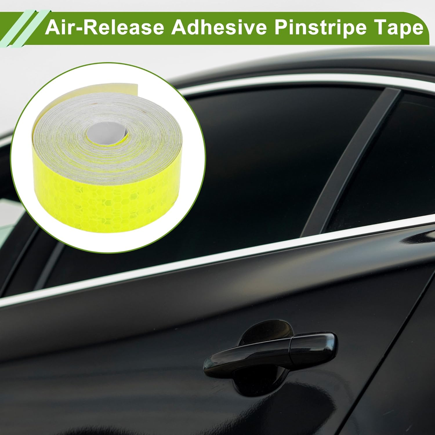 X AUTOHAUX Universal 32.81Ft X 1.18In Air-Release Adhesive Pinstripe Tape Reflective Automotive Pinstriping Tape PVC Fluorescent Yellow