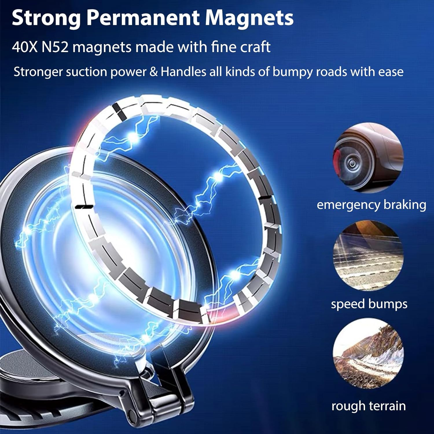 RUNGOS 360&deg;Rotatable for Magsafe Car Mount [Strong Ring Magnet] [Super Stable Widened Base] Lightweight Collapsible Magnetic Car Mount Phone Holder for Steering Wheel Dashboard, Cell Phone Accessories image number 5