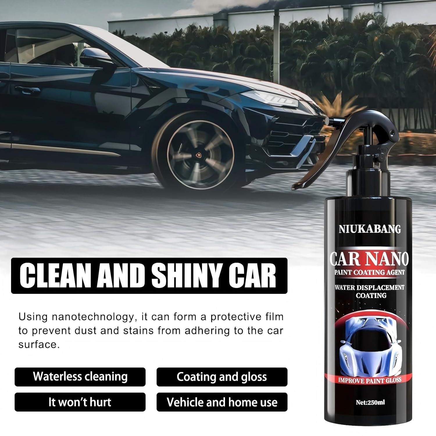 2PCS Nano Car Spray, Car Scratch Remover, 2025 New Paint Coating Agent, Auto Nano Ceramic Coating, Quick Paint Protection, Auto Scratch Repair Paste Polishing Wax, 250Ml image number 2