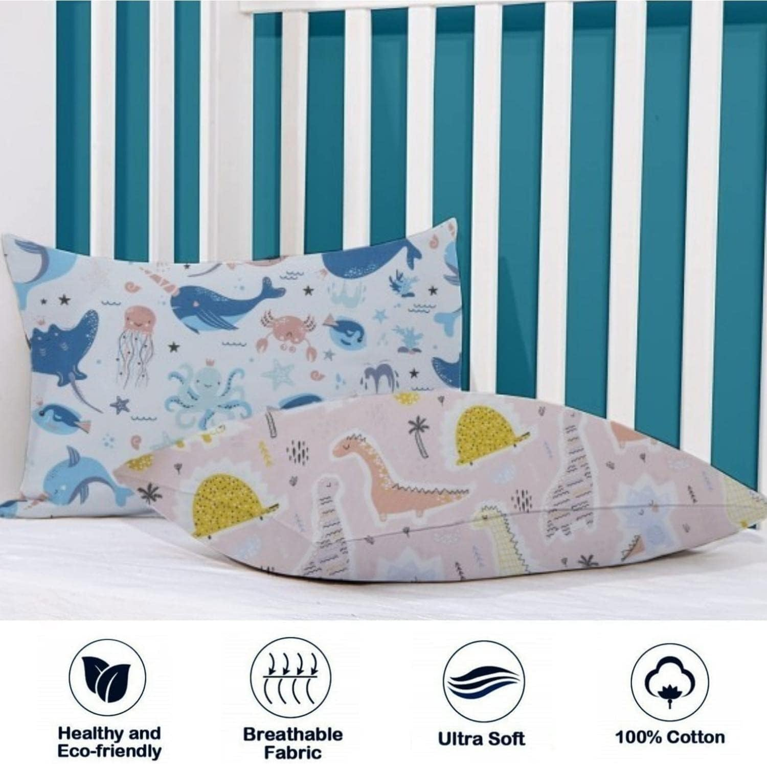 Baby Toddler Pillowcase,2 Packs 100% Cotton Pillow Cover for Kids Bedding,15X23 Pillowslip Case for Sleeping Fits Pillows Sized 13X18 or 14X19,Envelope Closure Travel Pillow Pillowcase