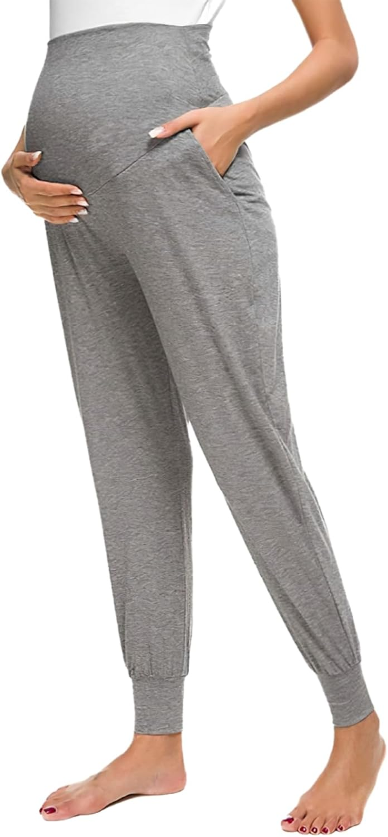 Women'S Maternity Joggers over the Belly Pregnancy Trousers Stretchy Sweatpants with Pockets Workout Sports Activewear Loungewear Maternity Clothes Pants