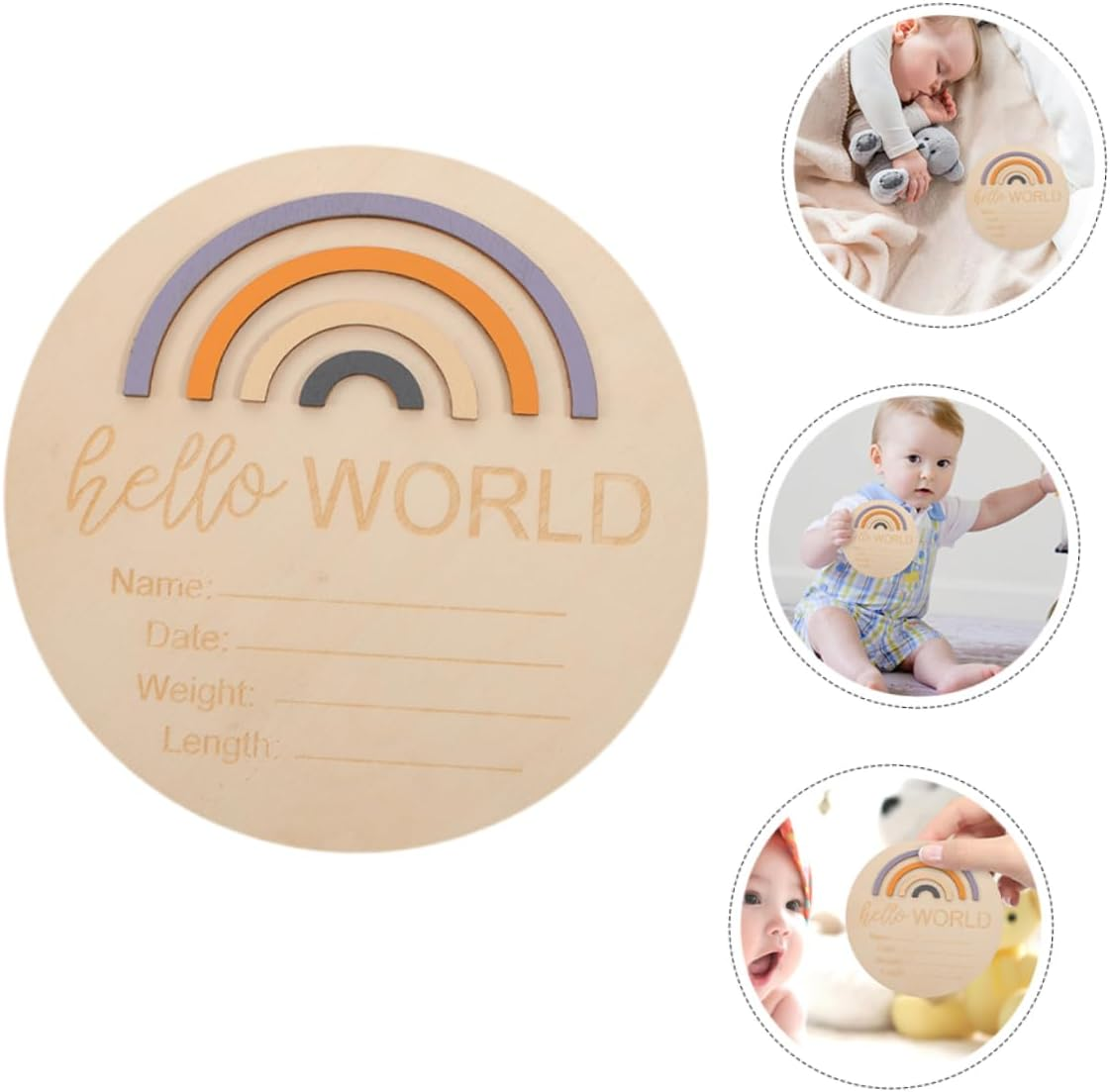 2Pcs Rainbow Pattern Monthly Milestone Cards for Newborn Photography Props Birth Announcement Signs Wooden Discs image number 3