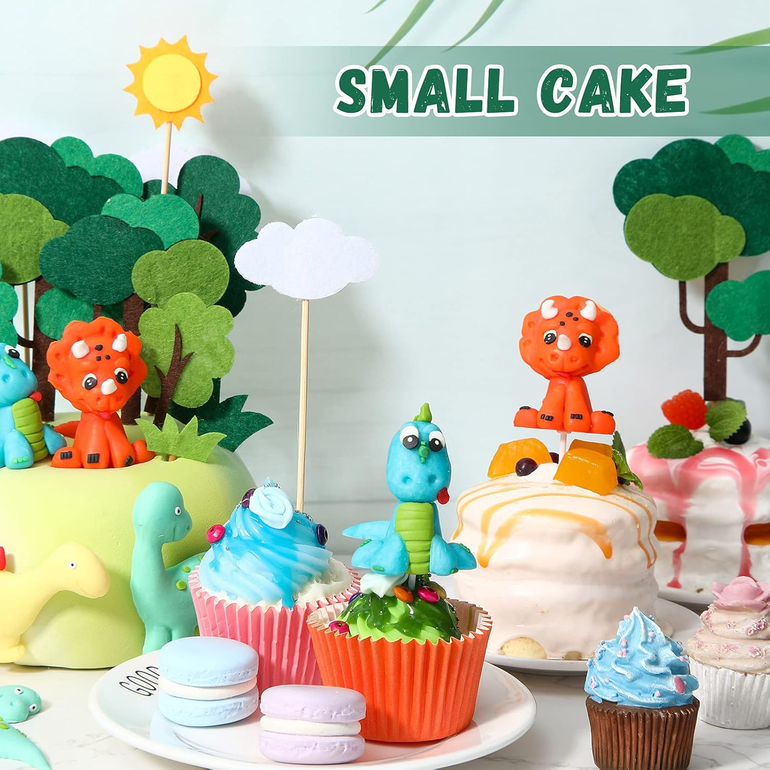 Dinosaur Cake Toppers Forest Series Dinosaur Decoration 16 Pieces Dino Jungle Safari Party Supplies Personalized DIY Cake Cupcake Inserts for Baby Shower Birthday Dinosaur Theme Party Favors image number 4