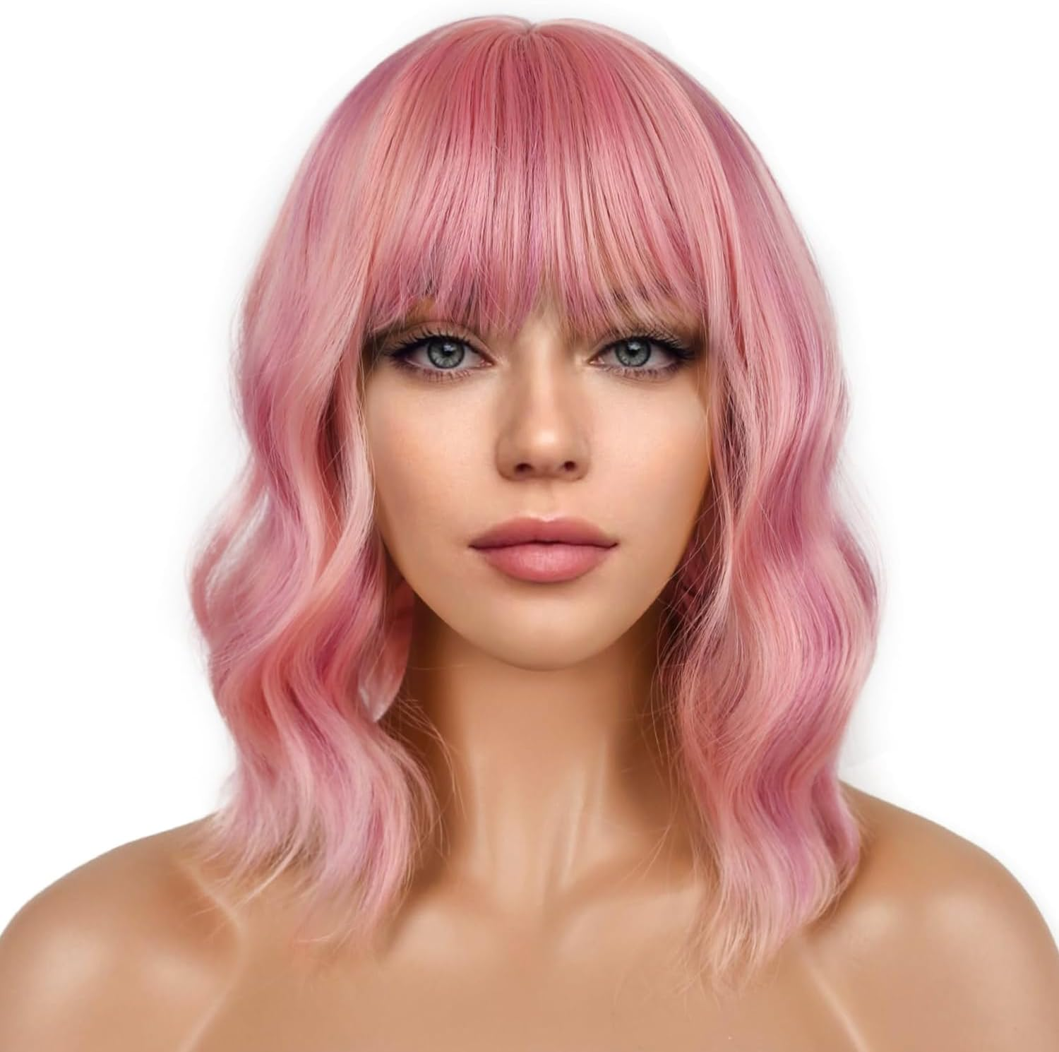 YEESHEDO Women'S Wig Pink Mix Pastel Pink Short Bob with Fringe Curls Natural Wigs for Women Cosplay Wig 35 Cm image number 6