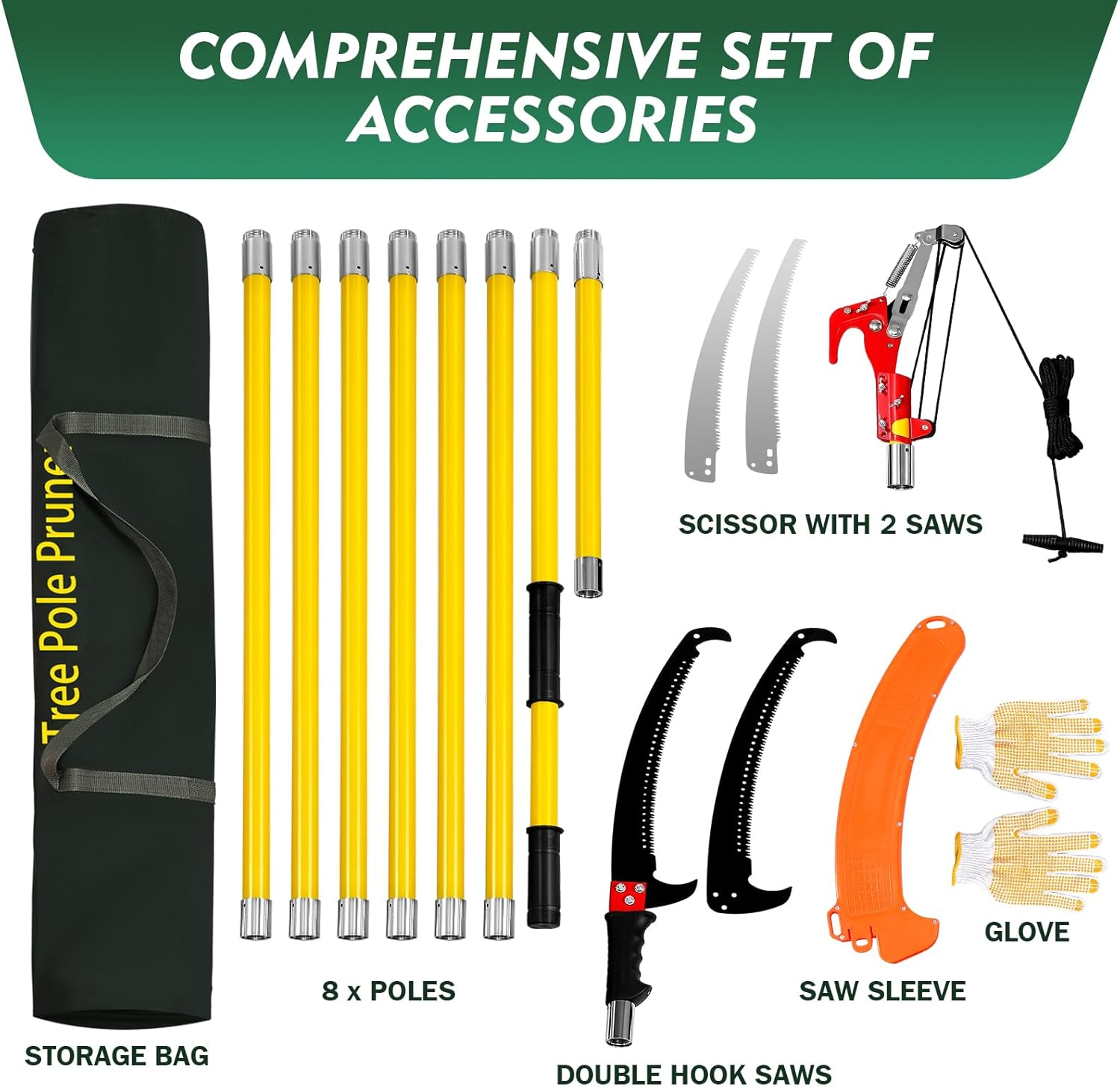 Soiiw Pole Saws for Tree Trimming 7.3-27 Ft, Extendable Tree Trimmers High Branches Trimming, Extension Tree Saw Pole Pruner Garden Tool (With Scissor Head) image number 2