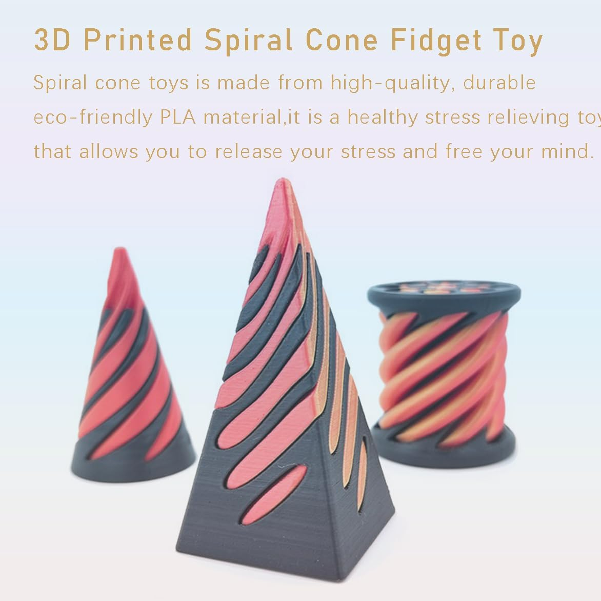 3D Printed Spiral Fidget Toys Impossible Pyramid Passthrough Sculpture Mini Cones Pass through Pyramid Fidget Toy (Green Black) - Green Black image number 3