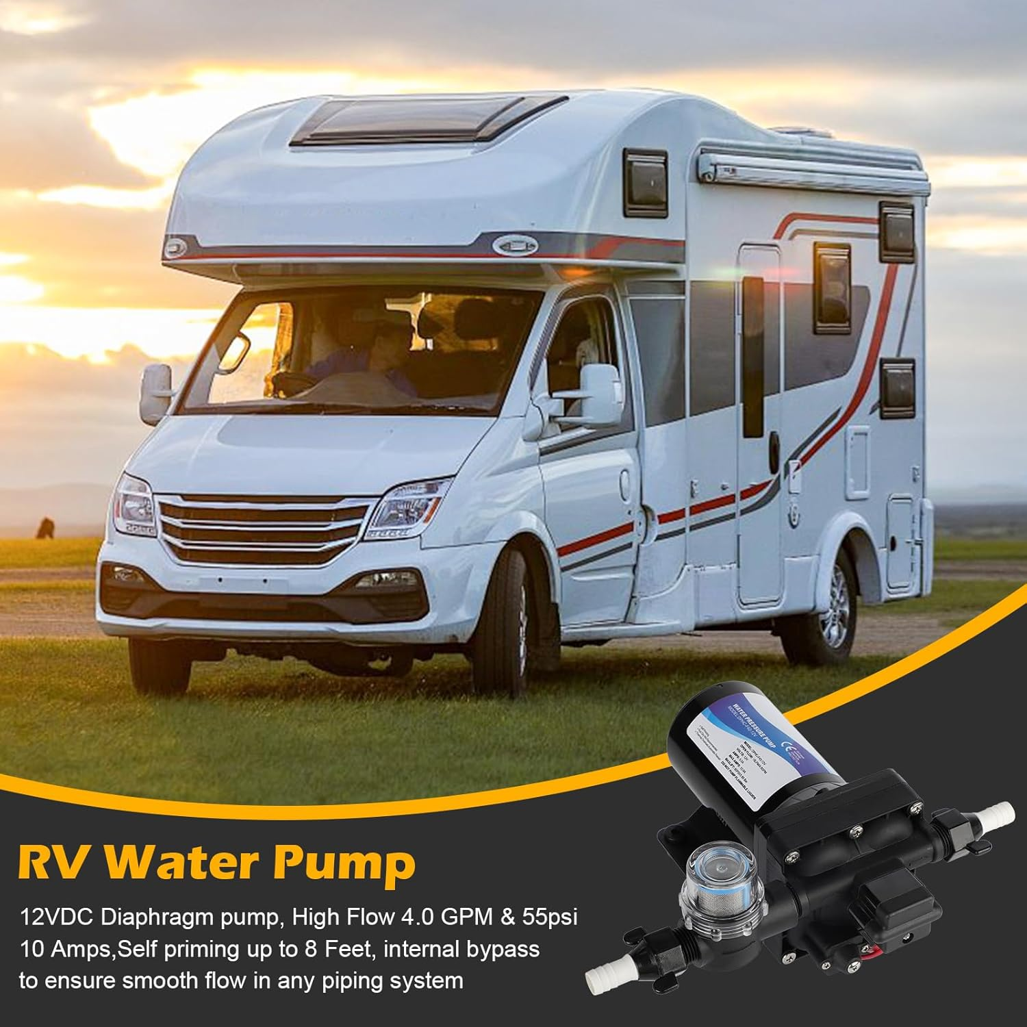 4048-153-E75 RV Water Tank Pump, 12V 4 GPM, 55 PSI, 10 Amps Multi-Fixture Automatic Demand Pump for RV Caravan Marine Yacht Replaces 4048153E75S image number 3