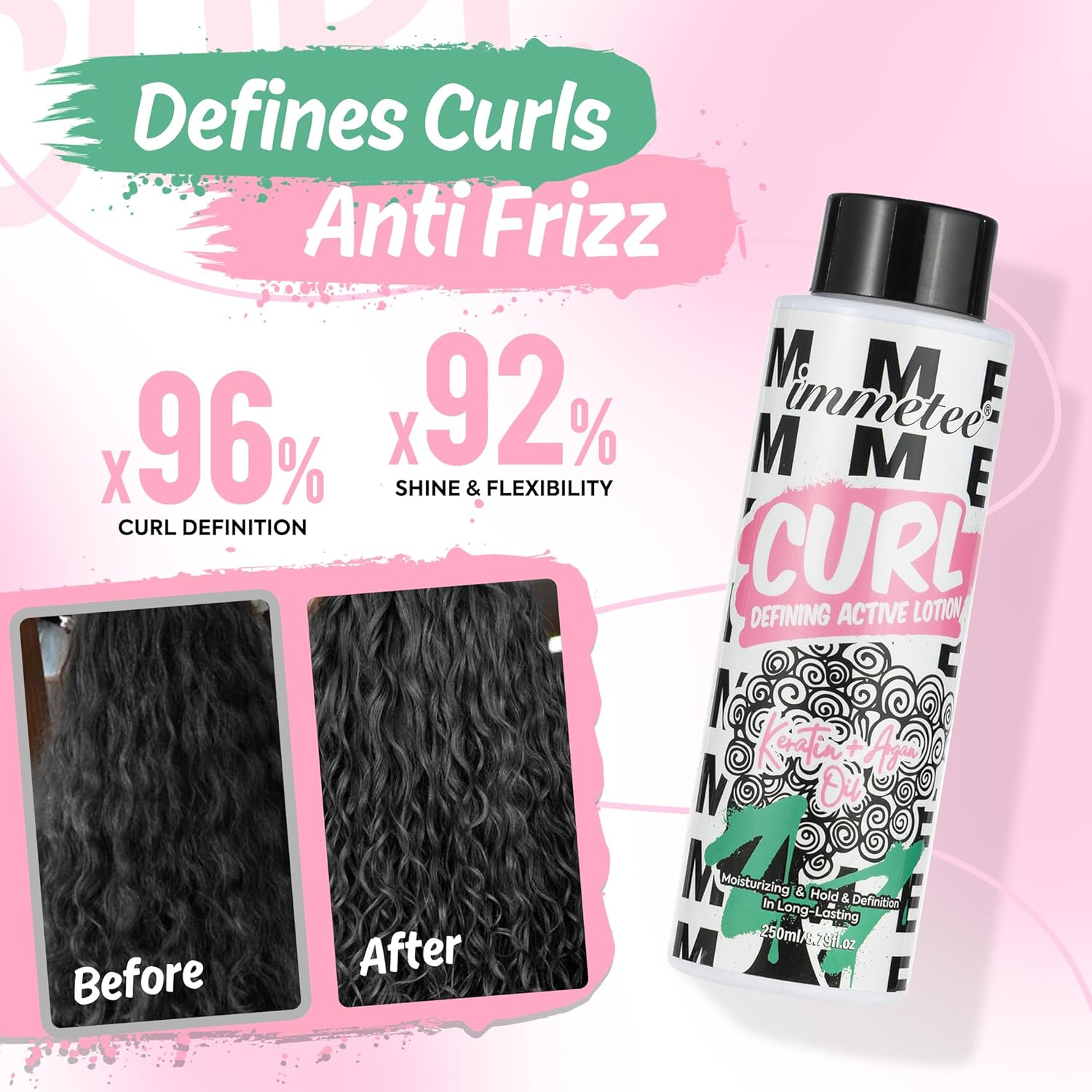 Immetee Curl Cream for Curly Hair and Styling Cream,Nourishing Lightweight,Non-Greasy,Smoothes & Defines,Curl Activator for Curly Hair,Smooth and Shiny 250Ml image number 2