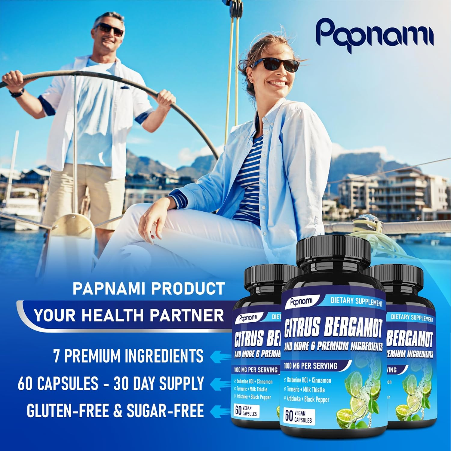 Papnami 7In1 Citrus Bergamot Supplement - Blended with Berberine Hcl, Cinnamon Bark, Turmeric, Milk Thistle, Artichoke Leaf & Black Pepper | 60 Count image number 4