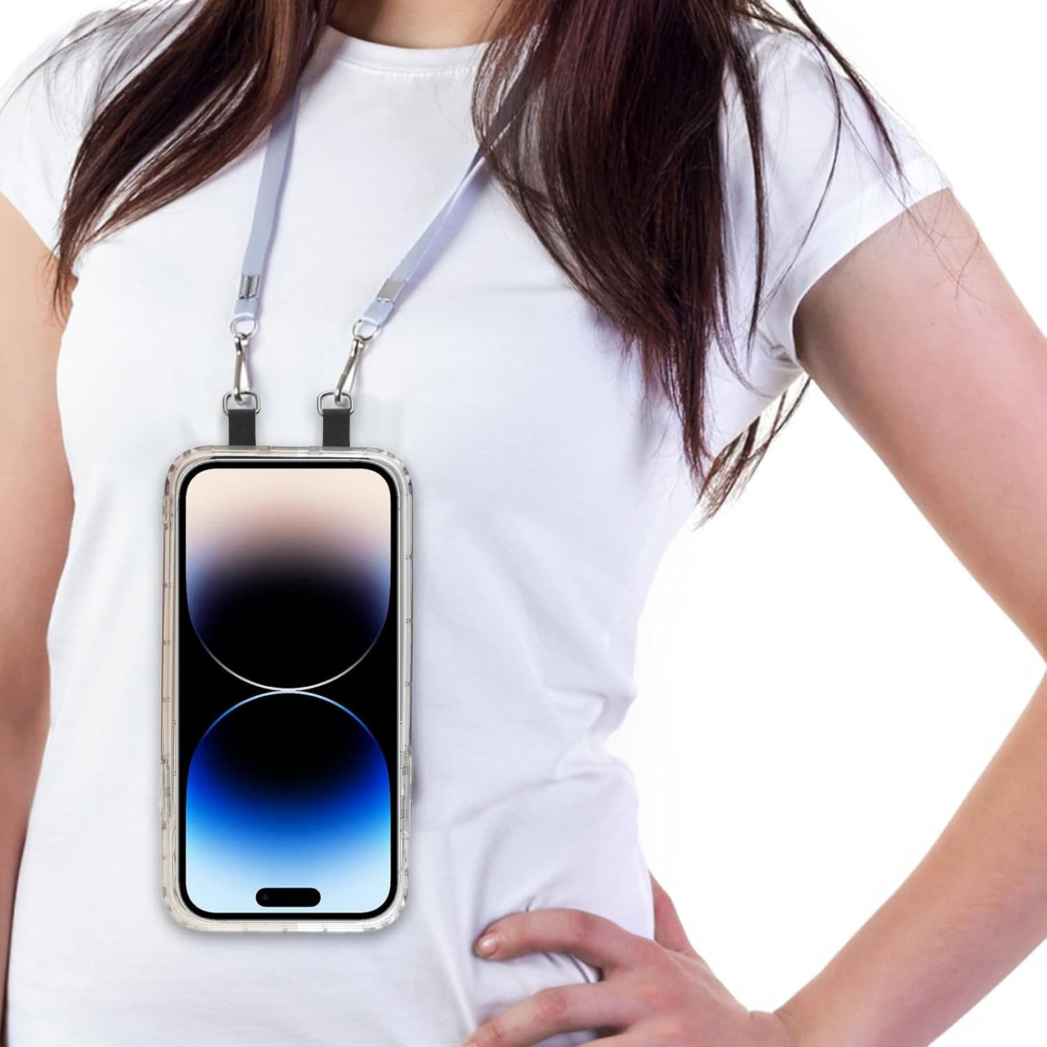 XIHIRCD 2Pcs 2 Way Phone Tether Tab, Phone Strap Patch Double Buckle Phone Lanyard Tab Cell Phone Tether Patches Phone Lanyard Patches Only for Full-Coverage Phone Cases with Two Speaker Holes, Black, image number 2