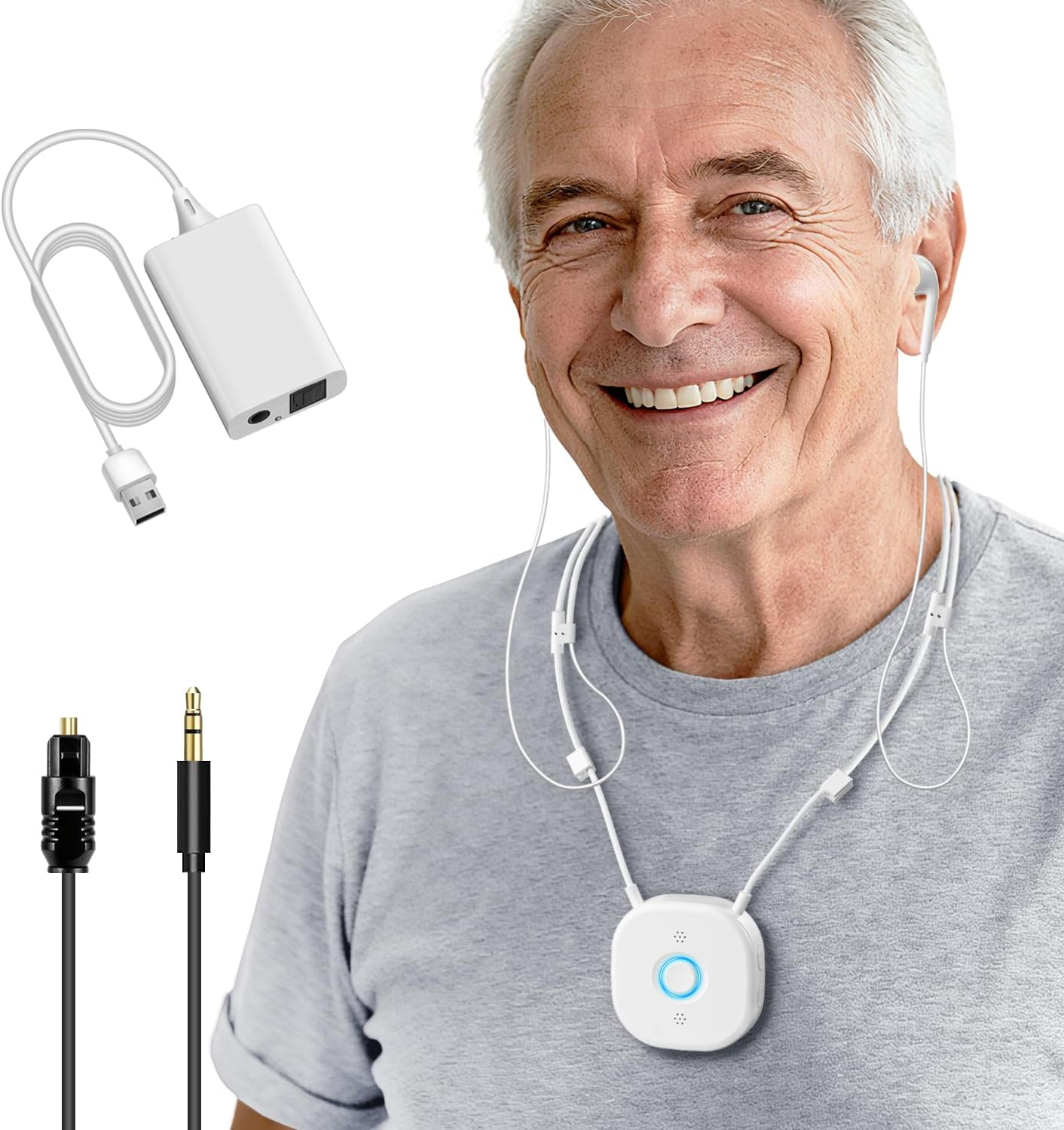 Wireless TV Headphones for Seniors, Wireless Headphones for TV with Large Buttons, Independent Volume Control, Plug & Play, 15H Battery, Compatible with Optical & AUX image number 4