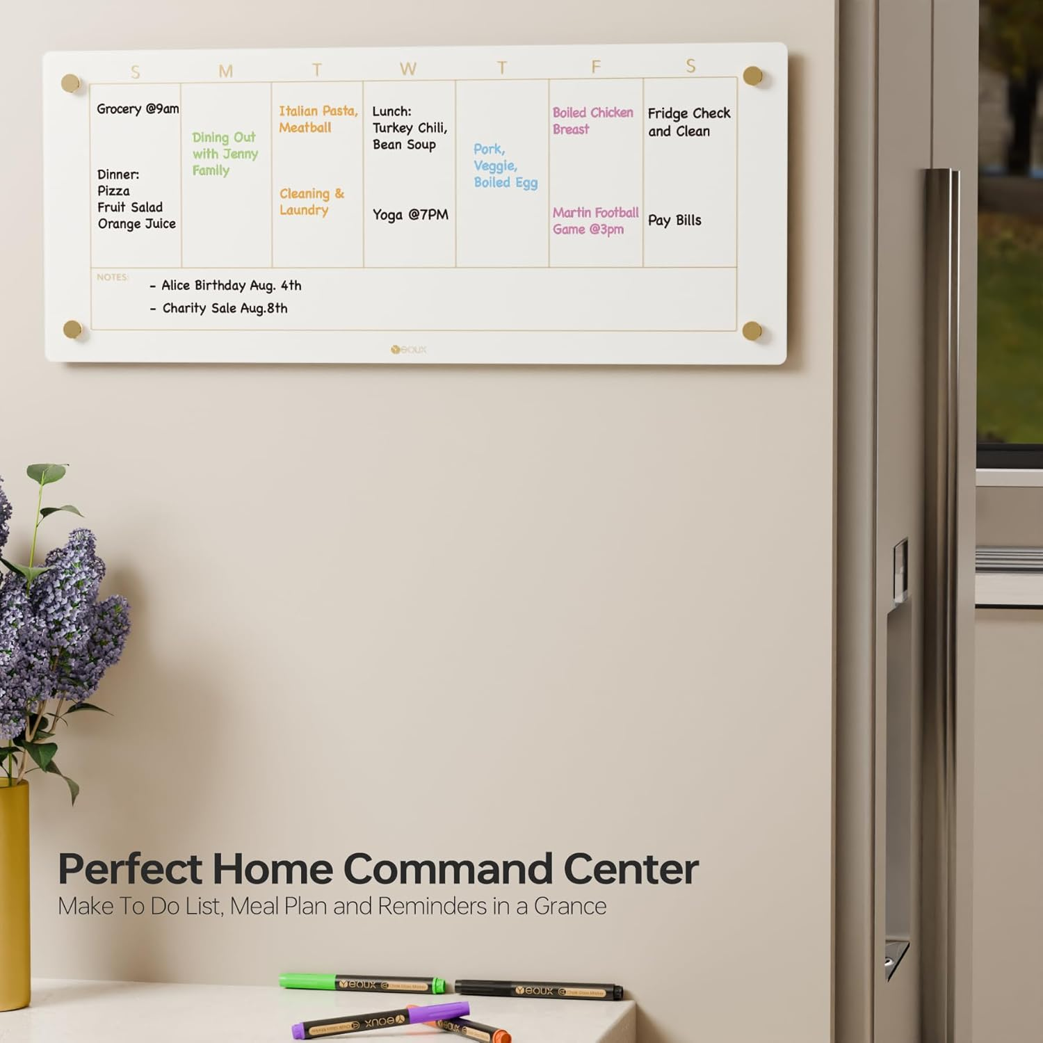 Glass Golden Weekly Dry Erase Calendar White Board for Wall, to Do List & 7 Days Planner Whiteboard for Home Office, 58.6X24Cm, 4 Markers Included, Yeoux image number 7