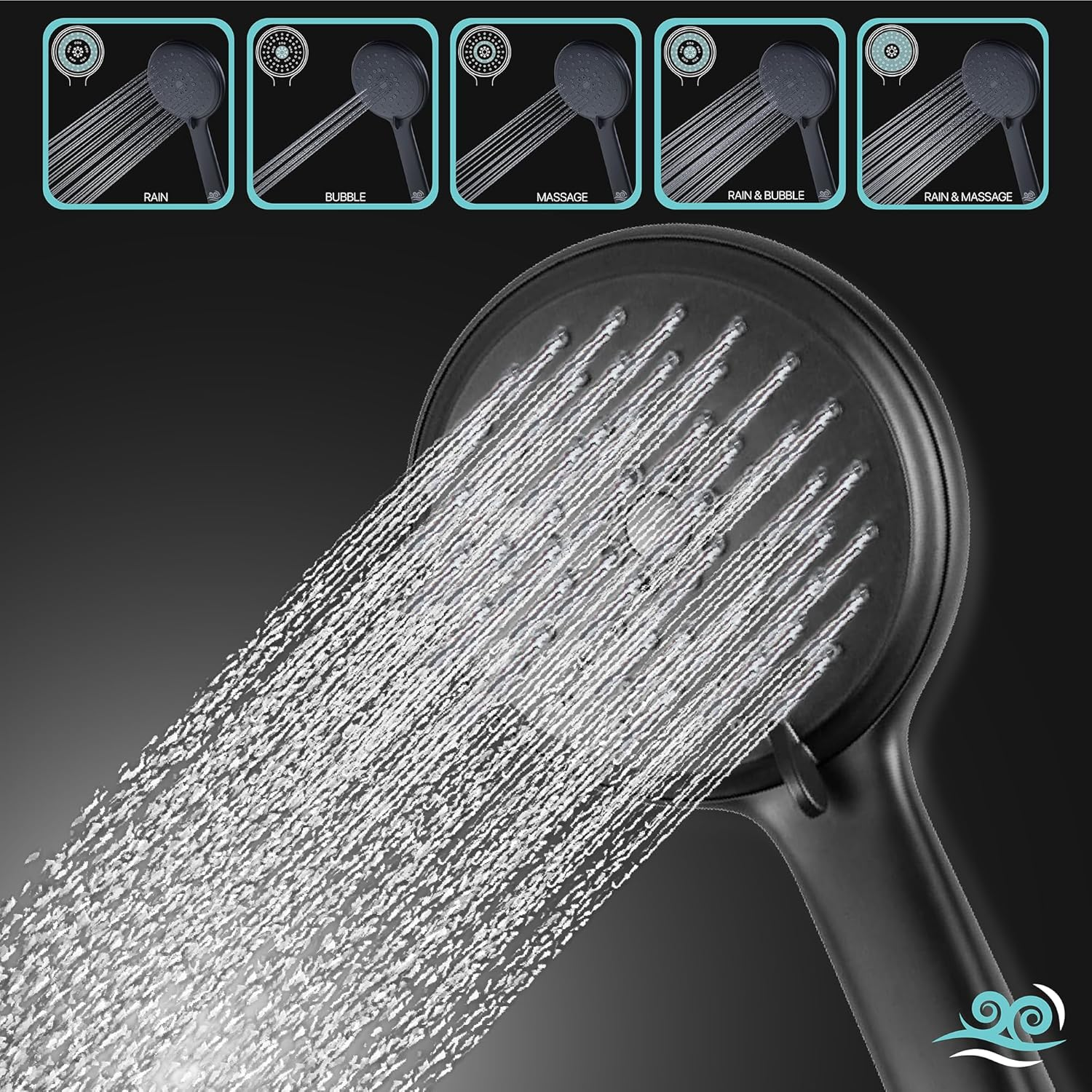 Azure'S Australian 5-Mode Self Cleaning Shower Head - Powerful High Pressure Shower Head System for Hard Water - ABS - WELS & Watermark - Black Shower Head image number 4