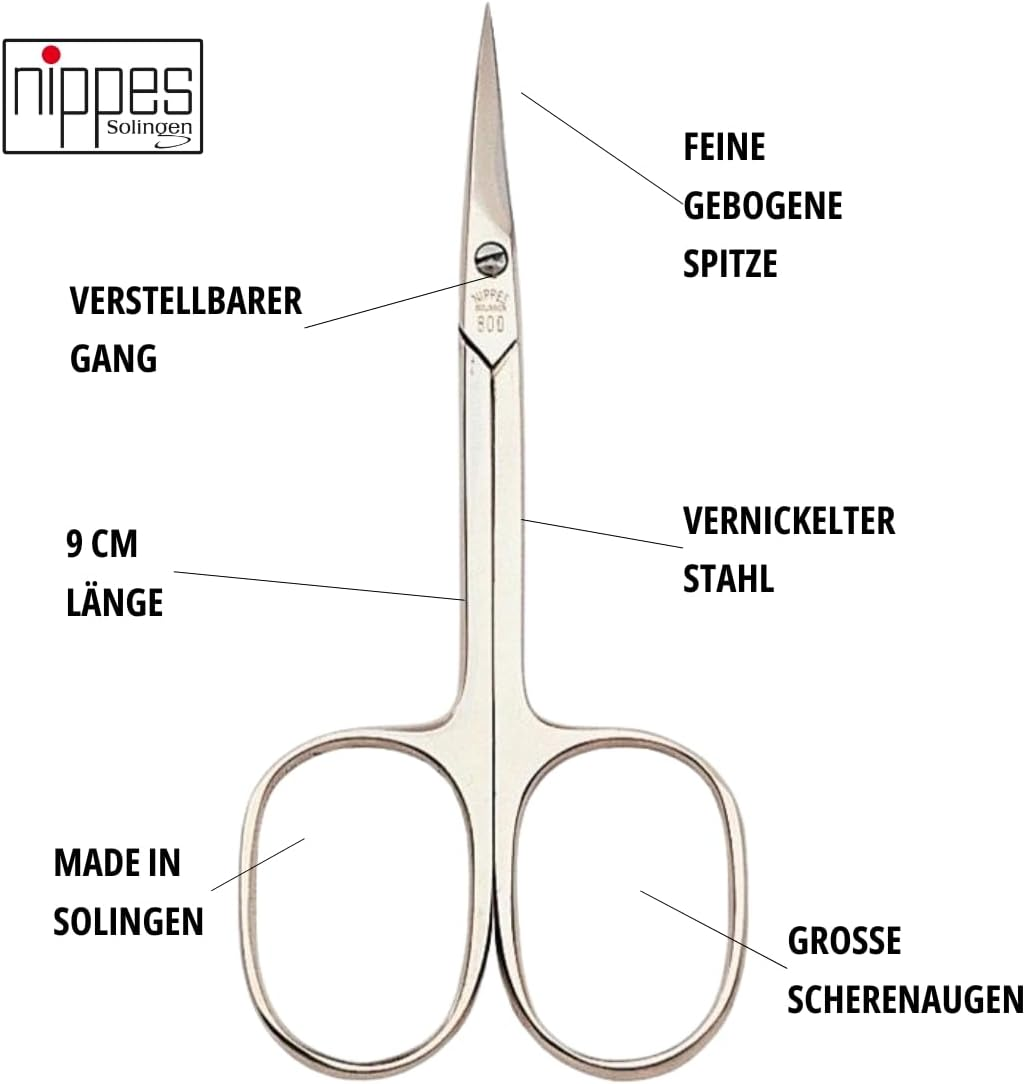 Nippes Solingen Professional Cuticle Scissors, 9 Cm, Scissors with Clasp Straw, Curved and Hardened Tip, Complement to Any Pedicure and Manicure Set, Quality from Solingen image number 1