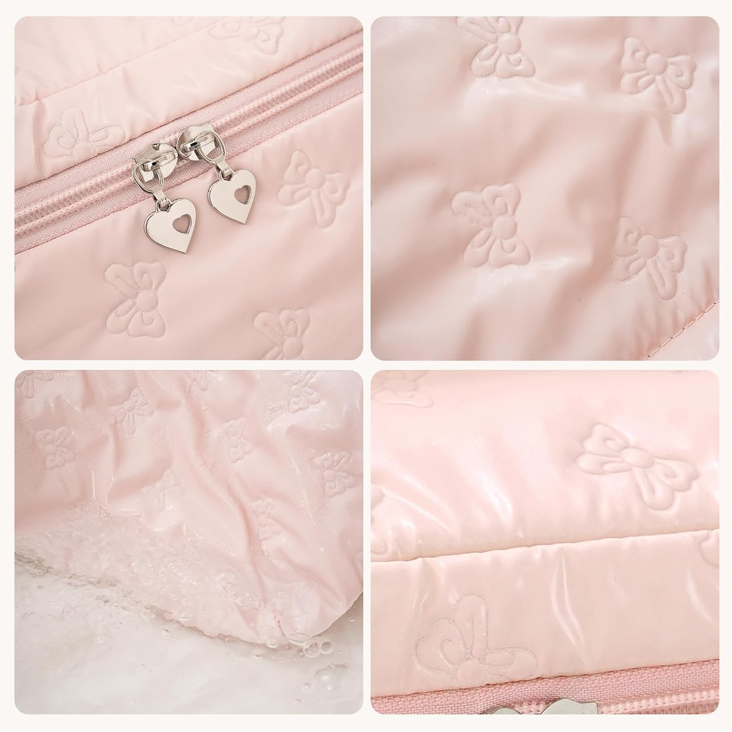 Makeup Bag，3 PCS Cosmetic Bags Set，Large Capacity Quilted Makeup Bag for Women with Bow Butterfly Pattern，Cute Cotton Makeup Bag Set，Waterproof Travel Toiletry Organizer Bag (Black) - Purple image number 6