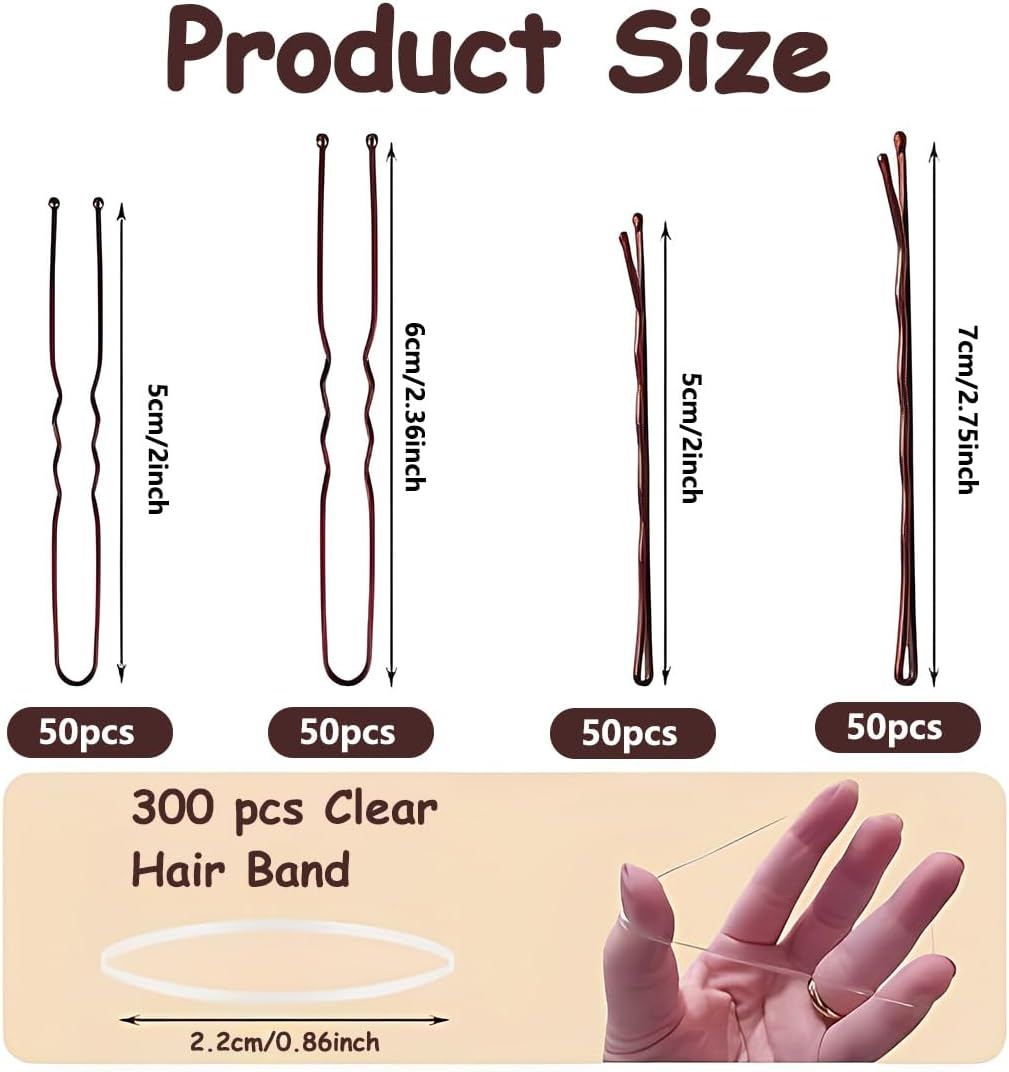 Hair Pins, Pack of 500 Hair Pins, Bobby Pins Set, Metal Hair Clips, Women'S Hair Accessories, French U Hair Clips, Transparent Hair Scrunchie with Storage Box for Women and Girls image number 4